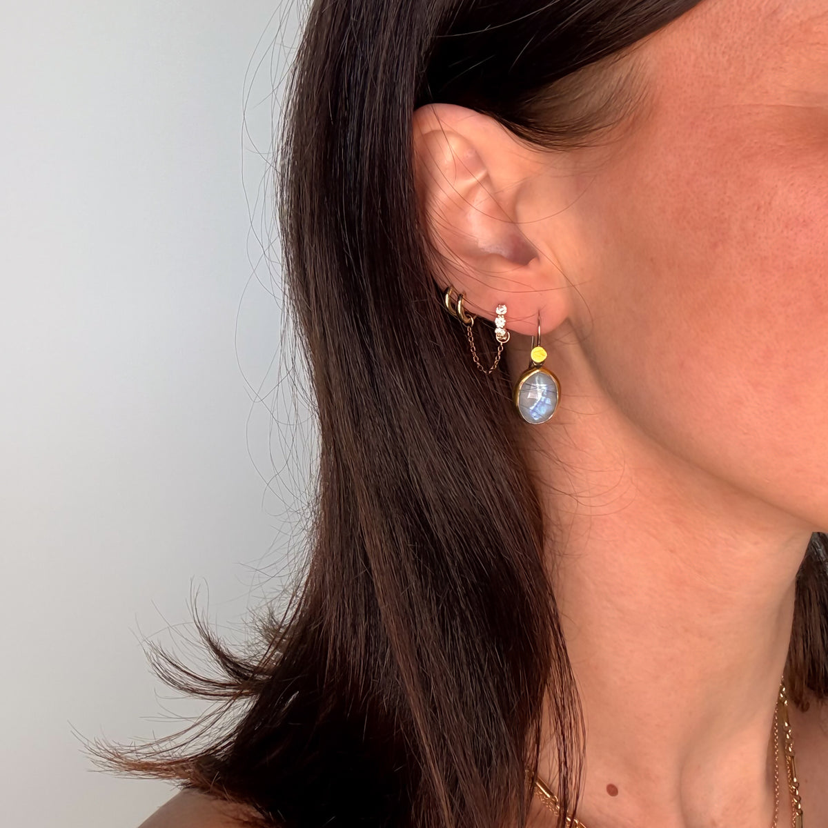 Moonstone Crescent Dot Earrings