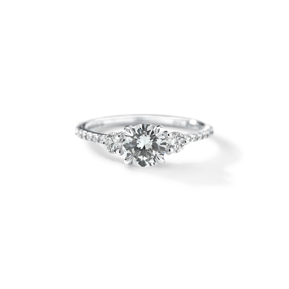 18K White Gold Platinum ILA 3 Stone Diamond Pave Engagement Ring