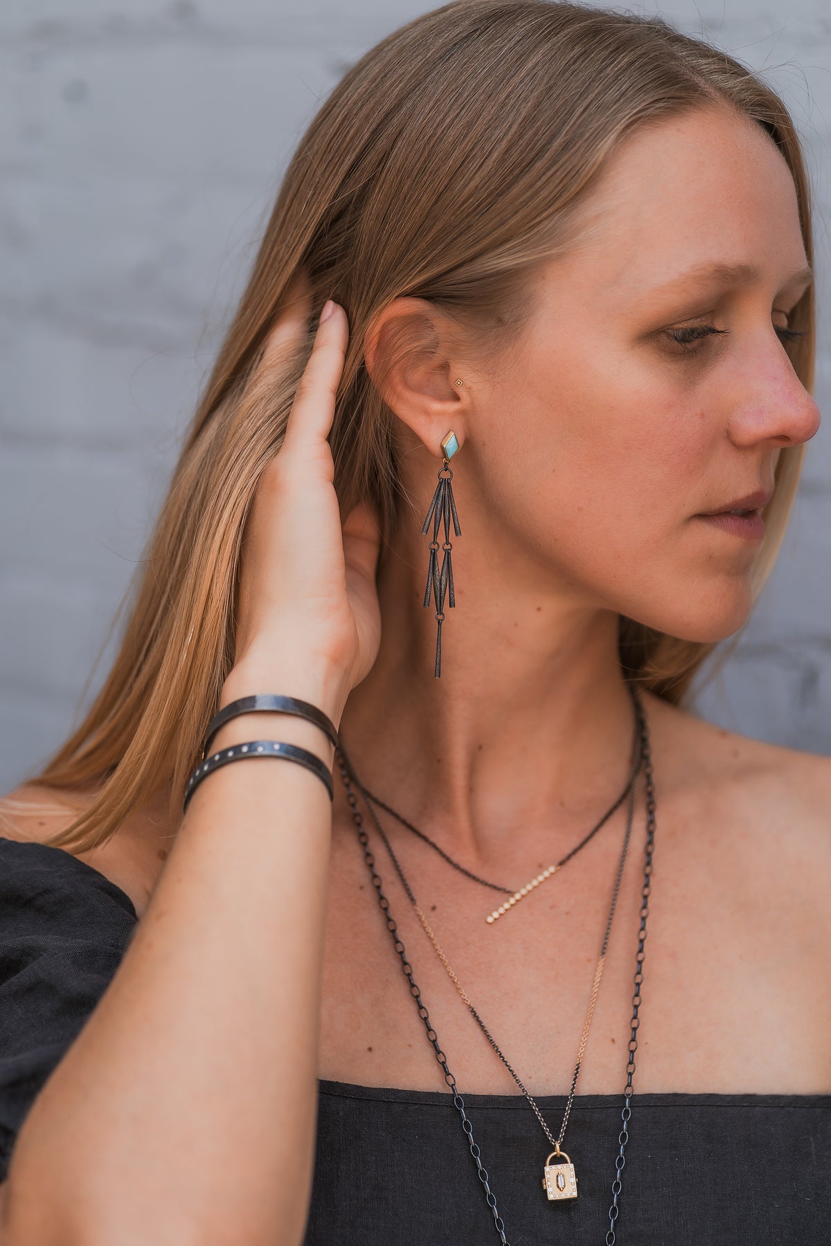 Sleeping Beauty Geo Fringe Earrings