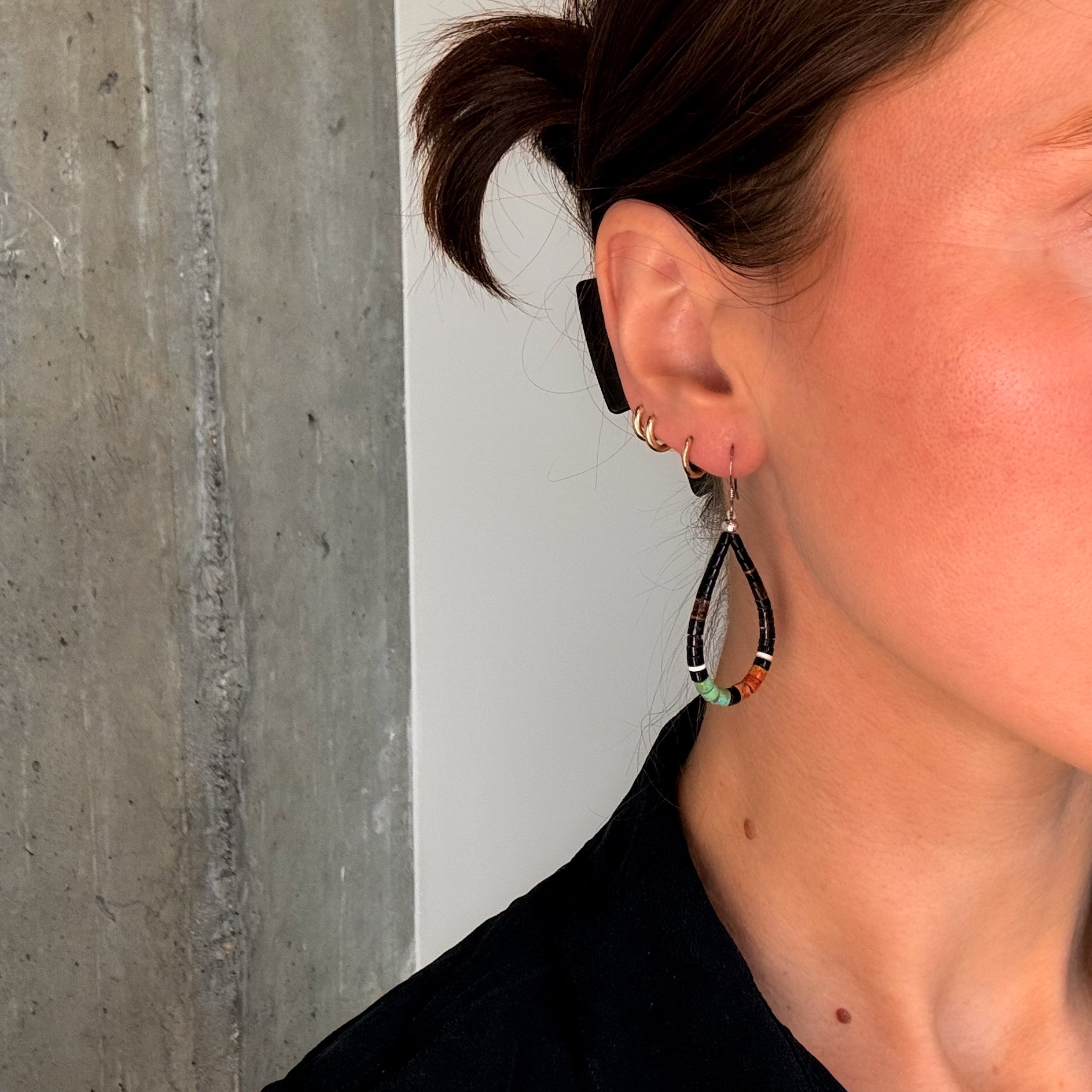 Dark Heishi Bead Teardrop Earrings