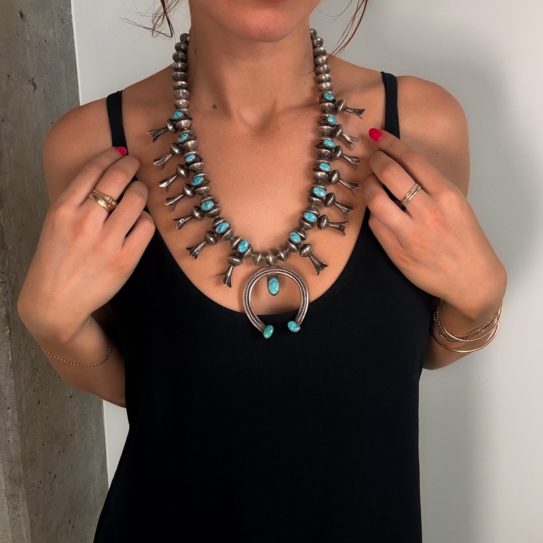 Vintage Navajo Squash Blossom Necklace, Circa 1950’s