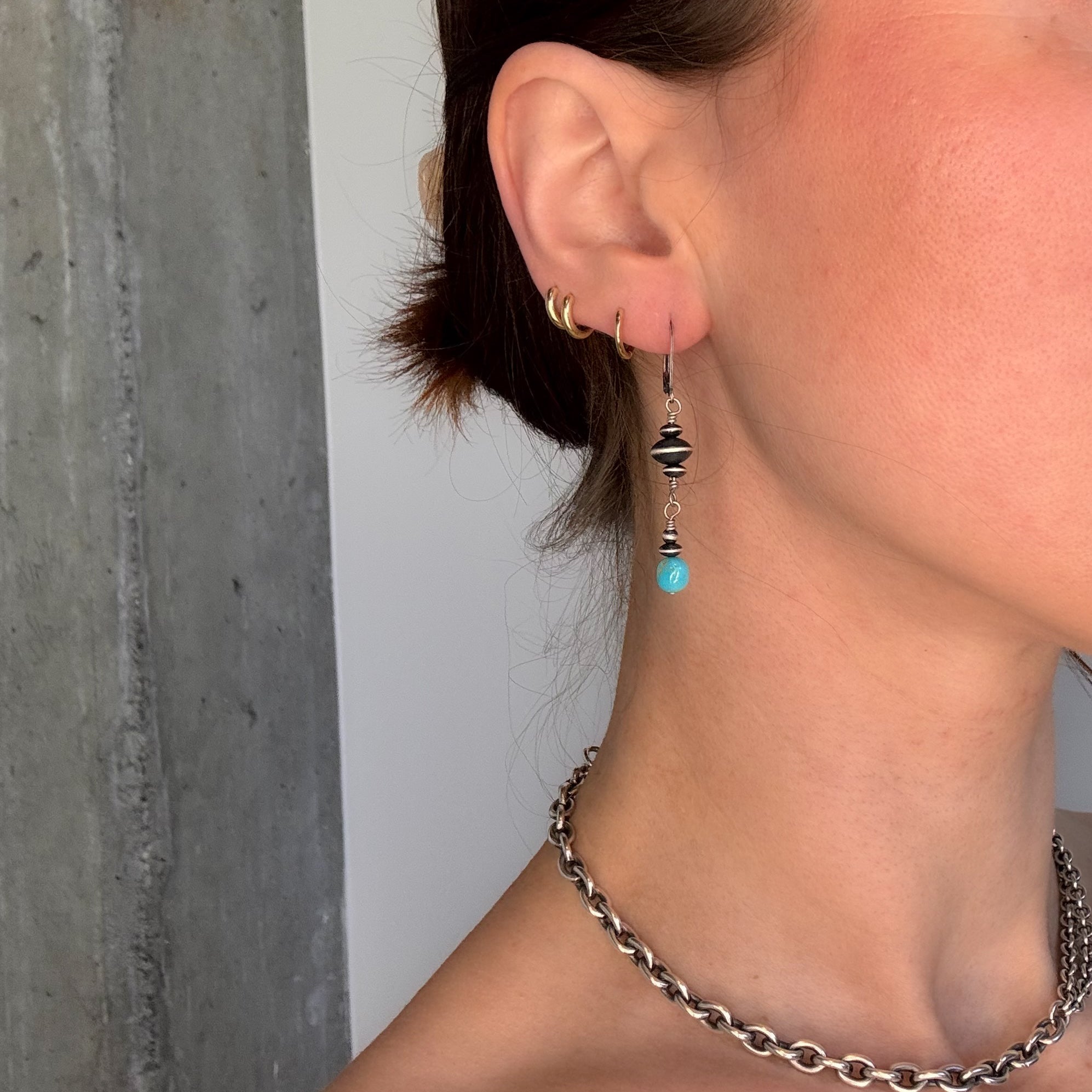 Saucer Pearl + Turquoise Drop Earrings