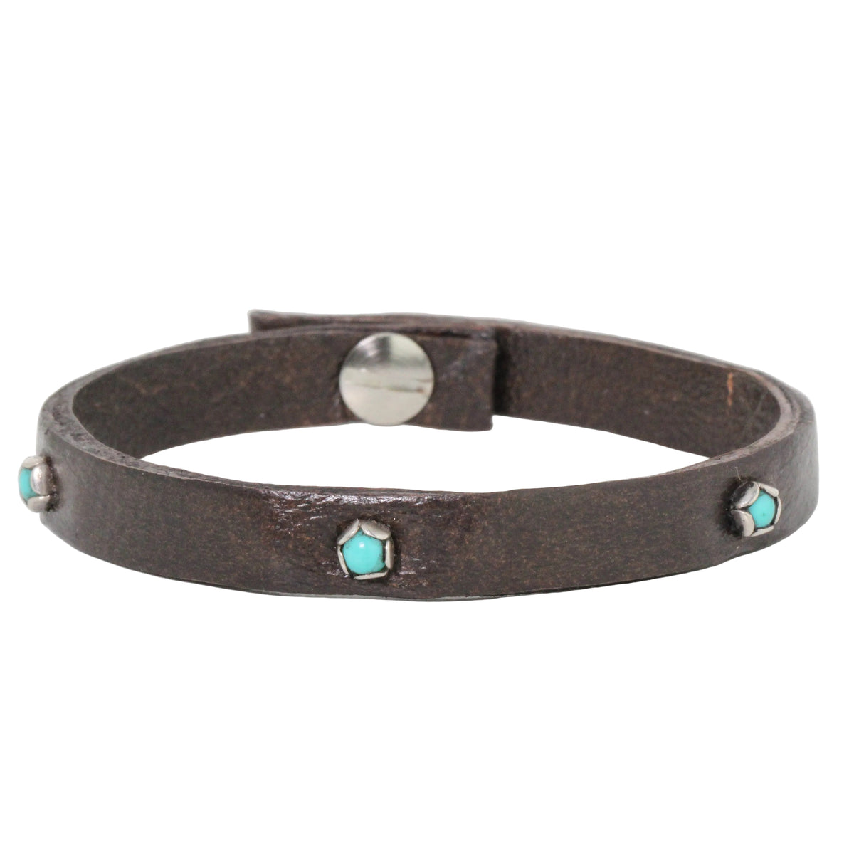 Turquoise Dots on Leather Bracelet