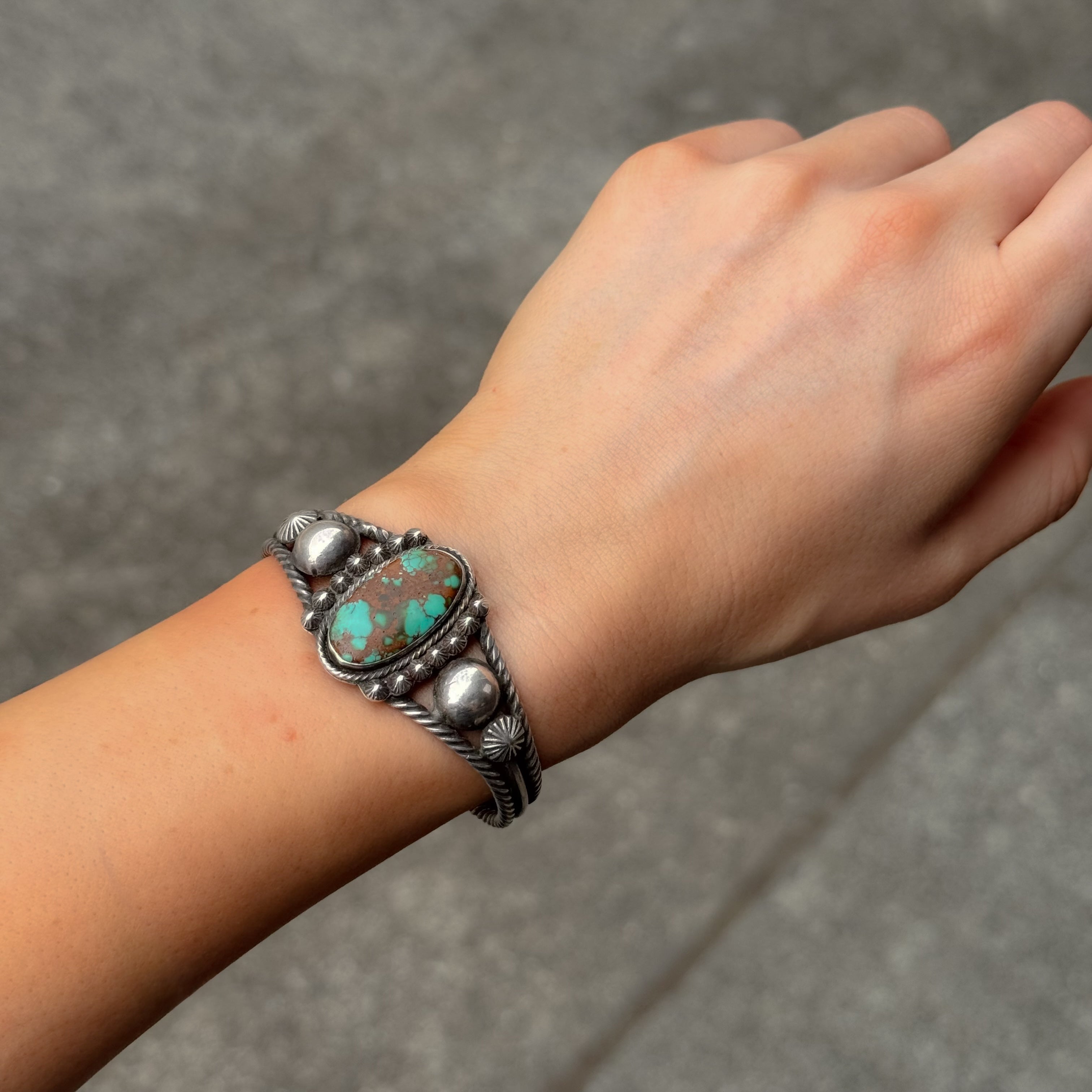Vintage Navajo Oval Green Turquoise Cuff Bracelet