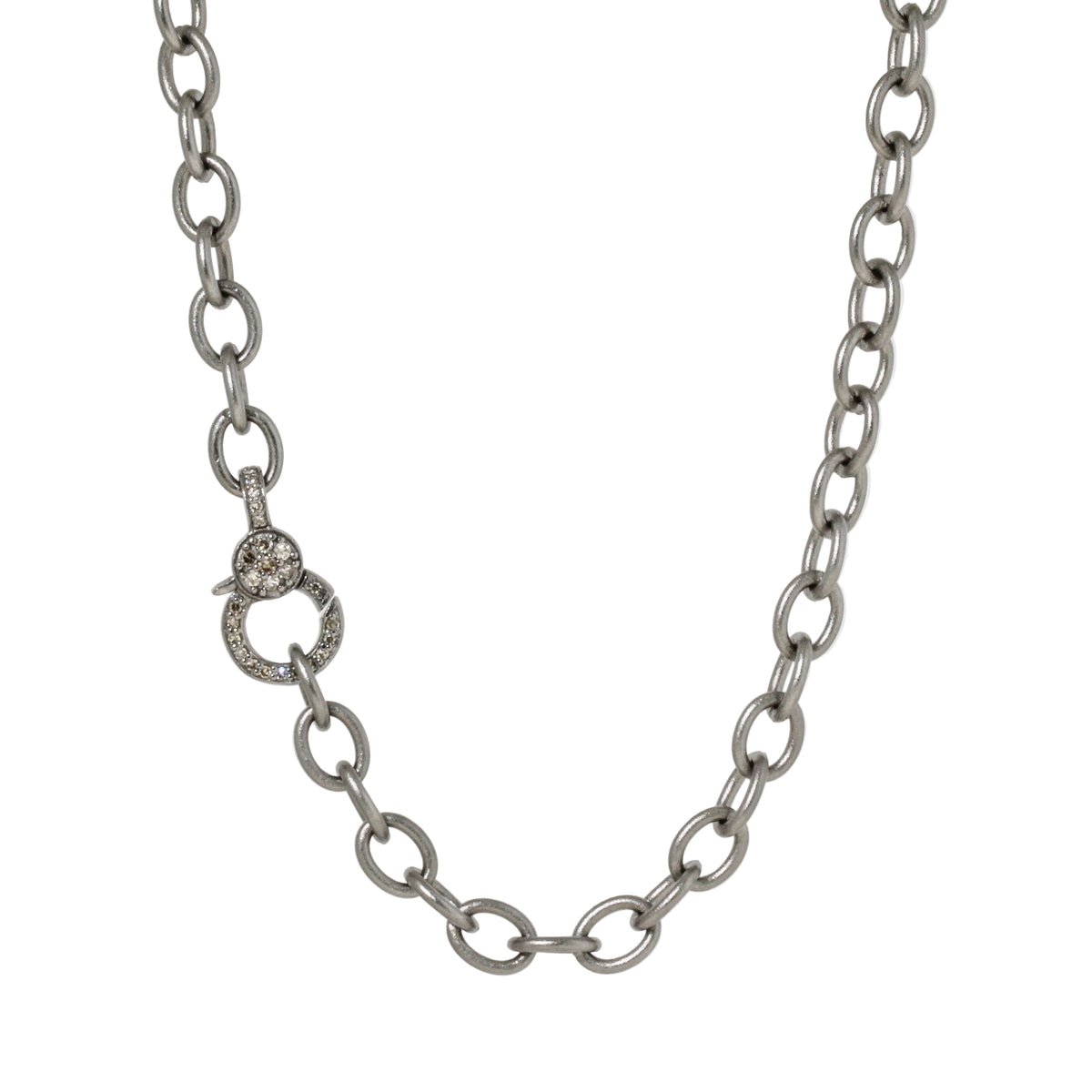 Sterling Link Chain with Pavé Diamond Clasp