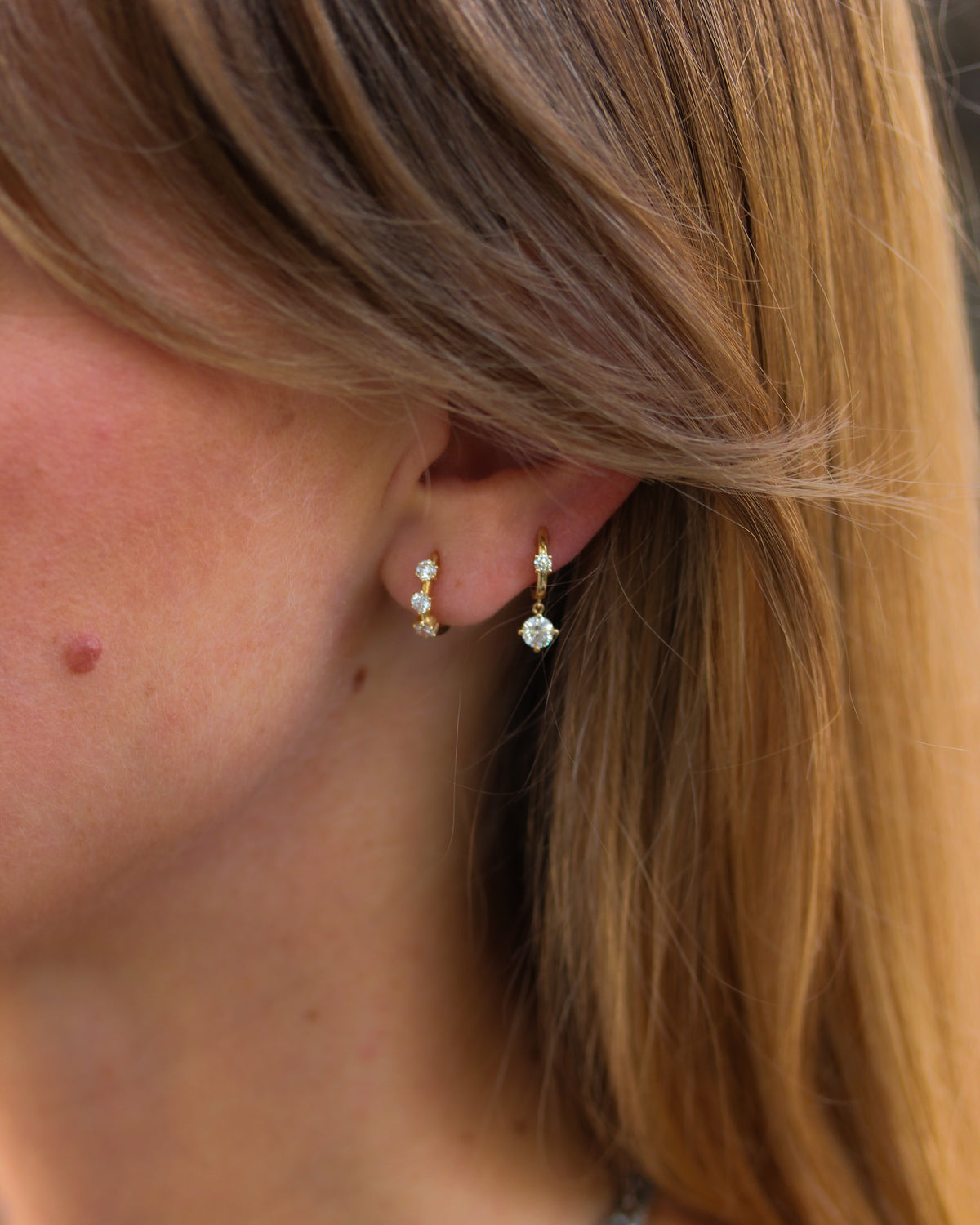 Diamond Droplet Huggie Hoop Earrings
