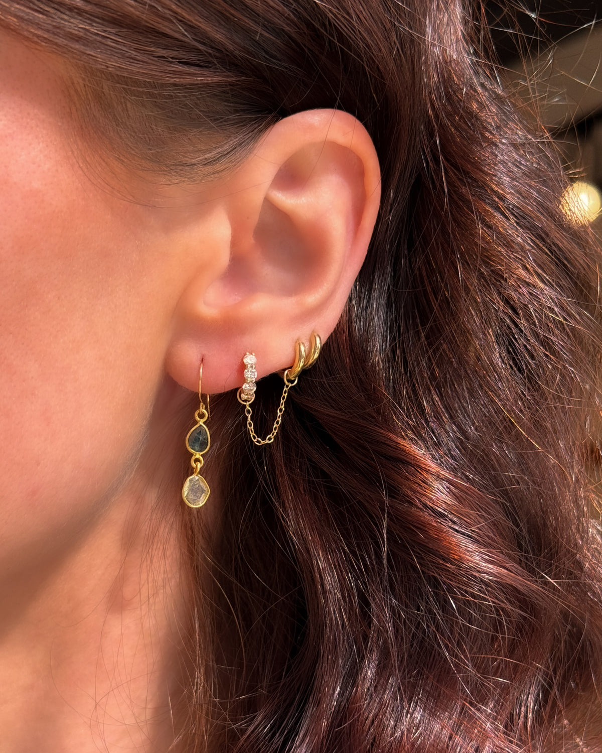 Blue Sapphire + Natural Diamond Slice Earrings