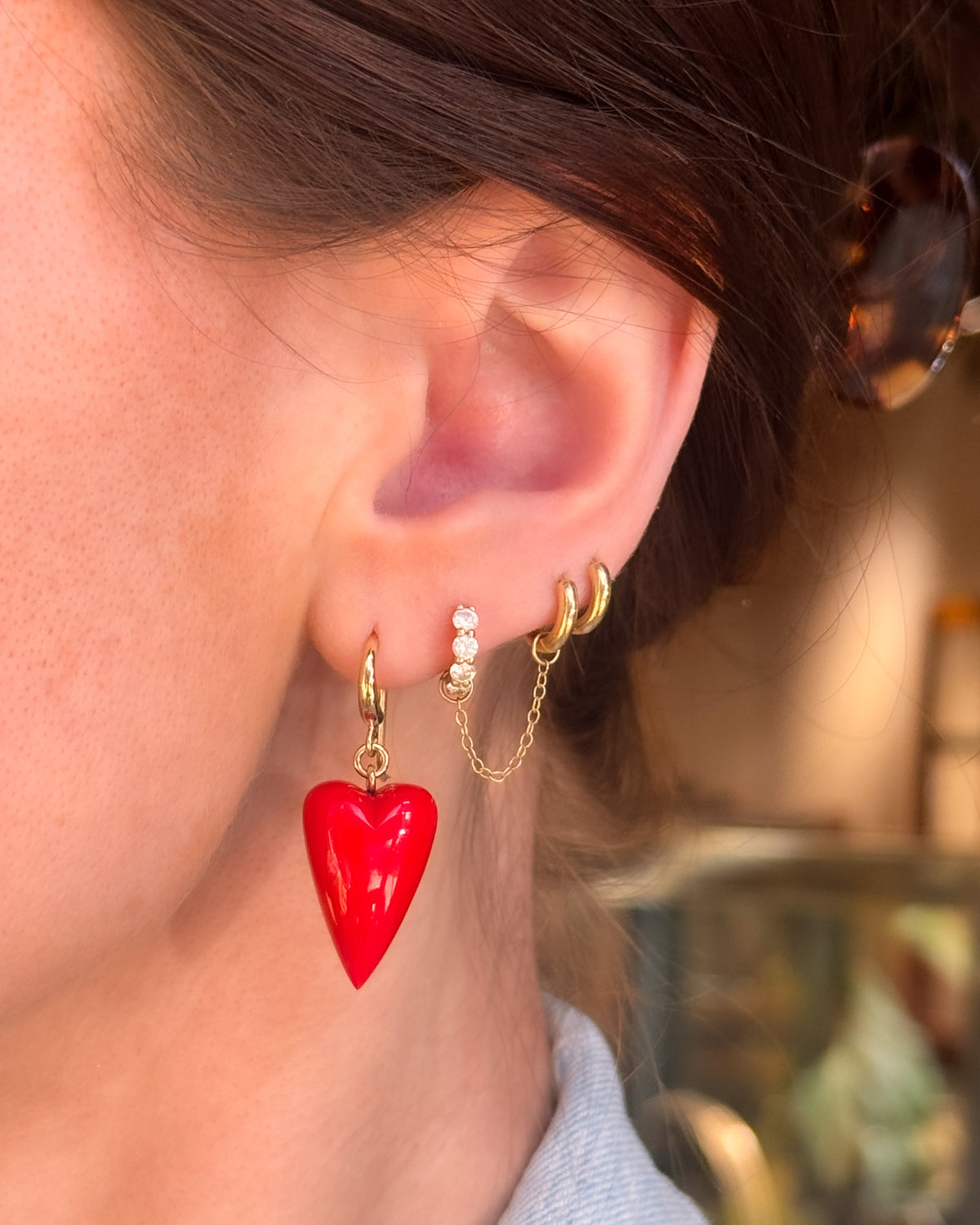 Coral Heart Dangle Drop Earrings
