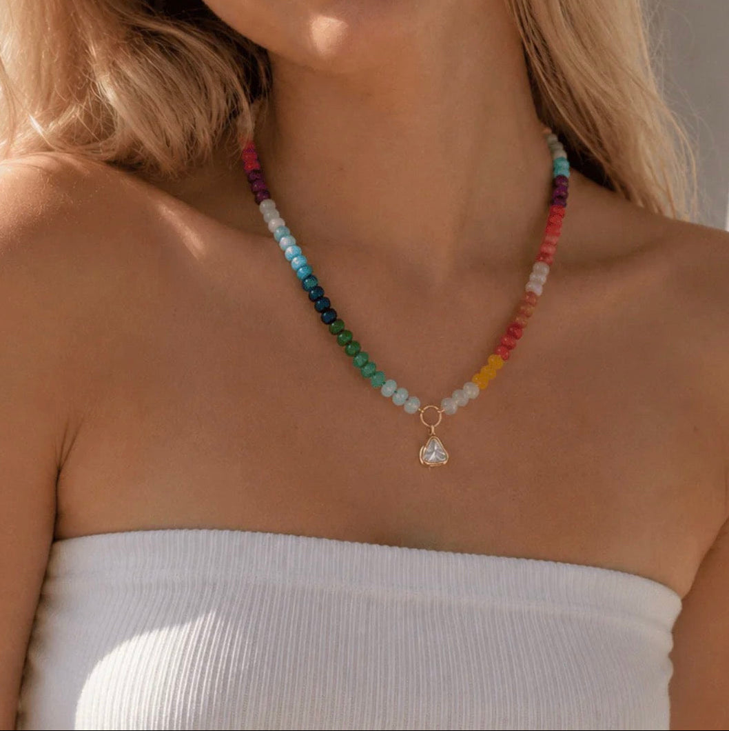 Rainbow Bead + Crystal Necklace