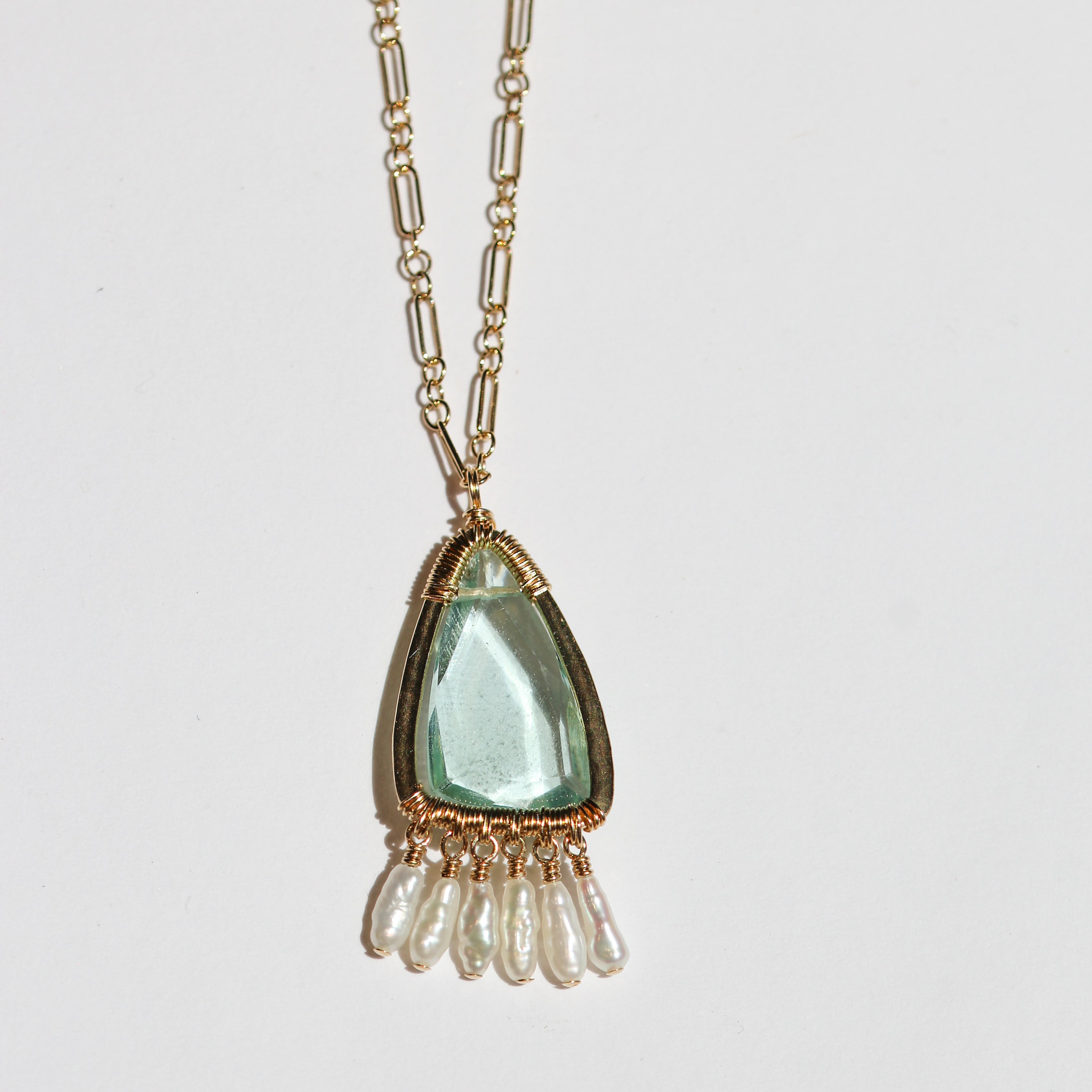 Aqua Quartz and Pearl Necklace-Dana Kellin