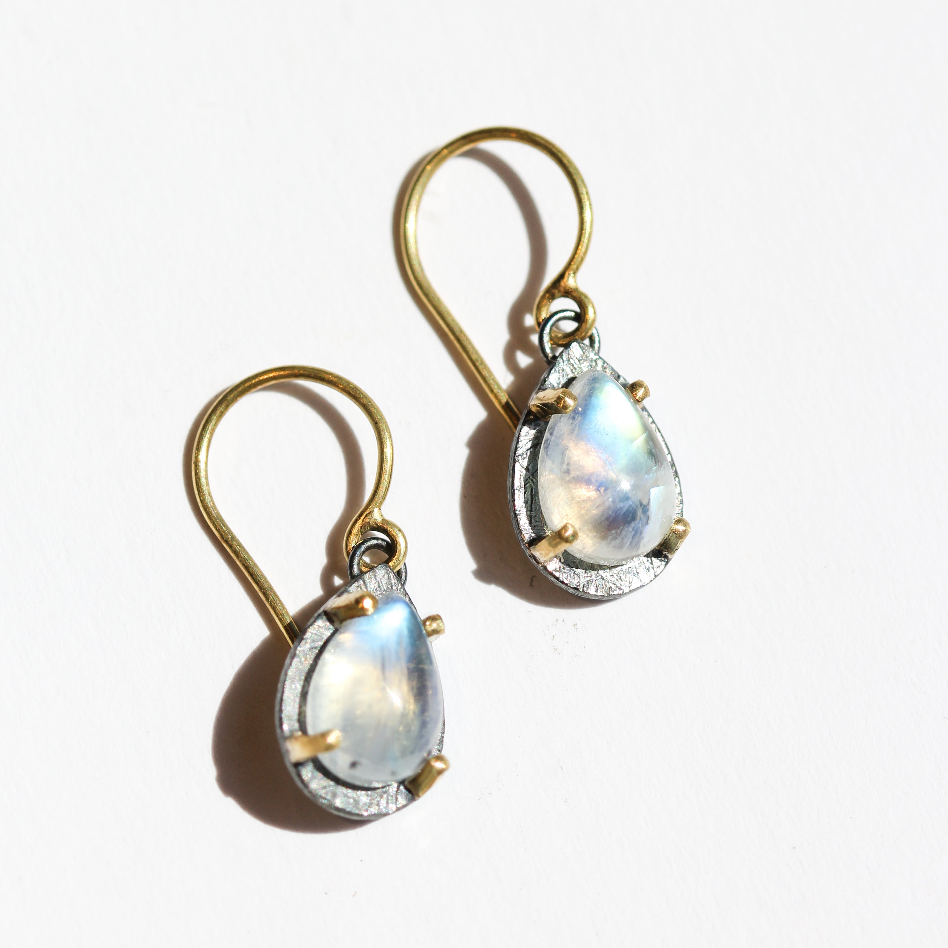 Carved Rainbow Moonstone Teardrop Earrings-Heather Guidero