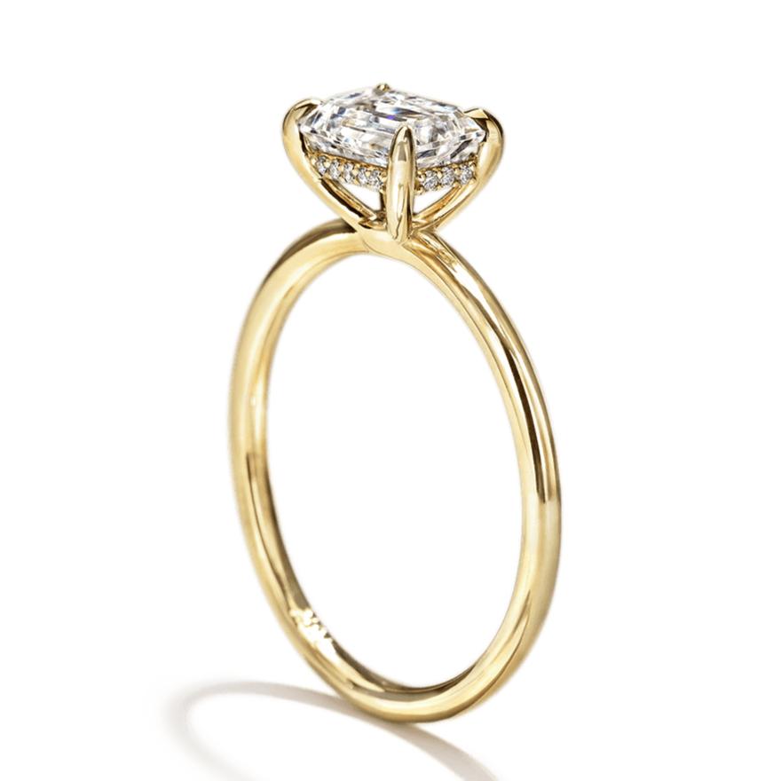 18K Yellow Gold Solitaire Emerald Diamond Engagement Ring