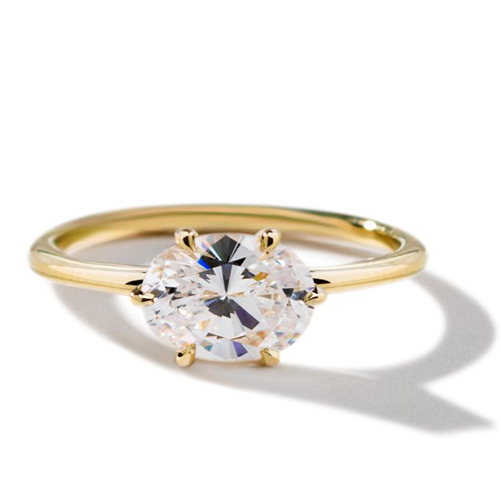 18K Yellow Gold Oval East West Engagement Ring