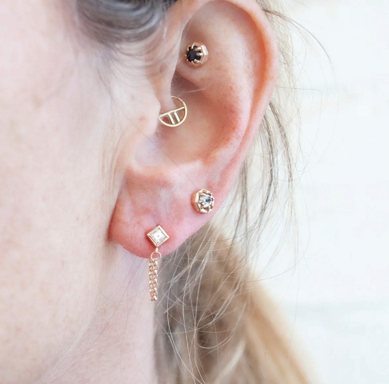 Mini Salt + Pepper Diamond Octagon Stud Earrings-Lauren Wolf