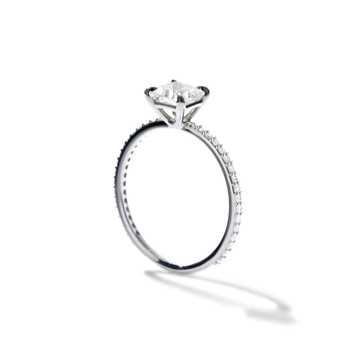 18K White Gold Platinum Princess Pave Solitaire Engagement Ring
