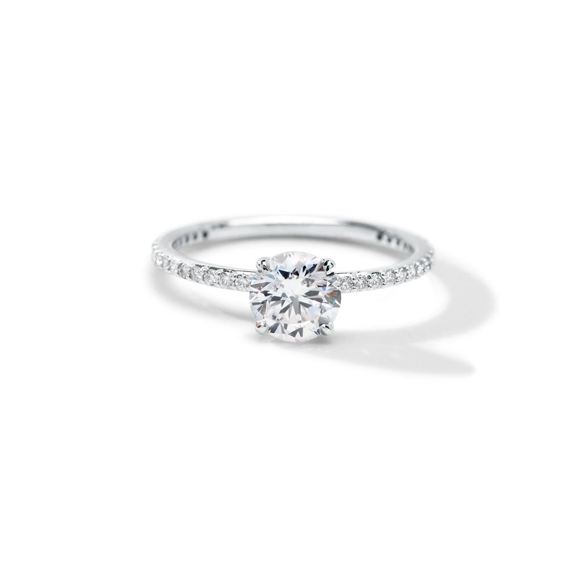 18K White Gold Platinum Round Pave Solitaire Engagement Ring