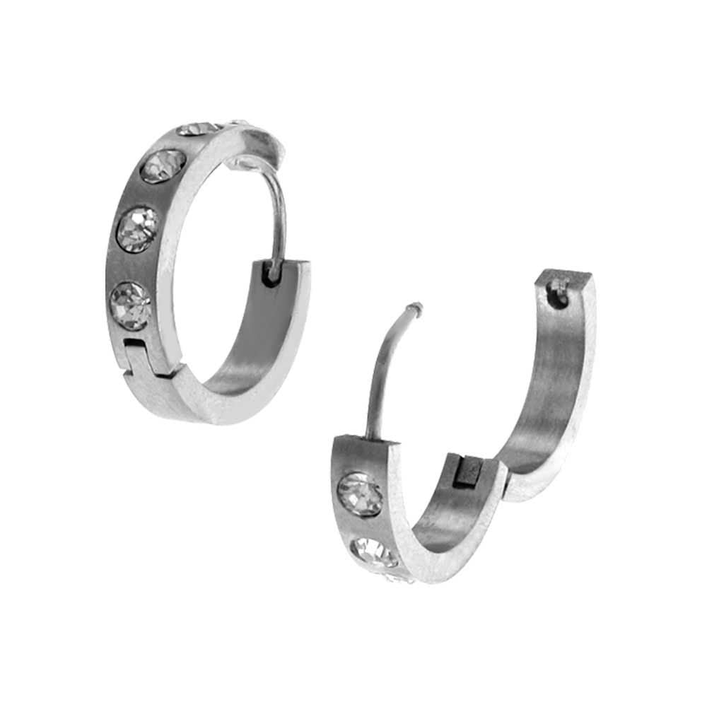 Stainless Steel Squared Huggie Hoops-Chemistry Jewelry
