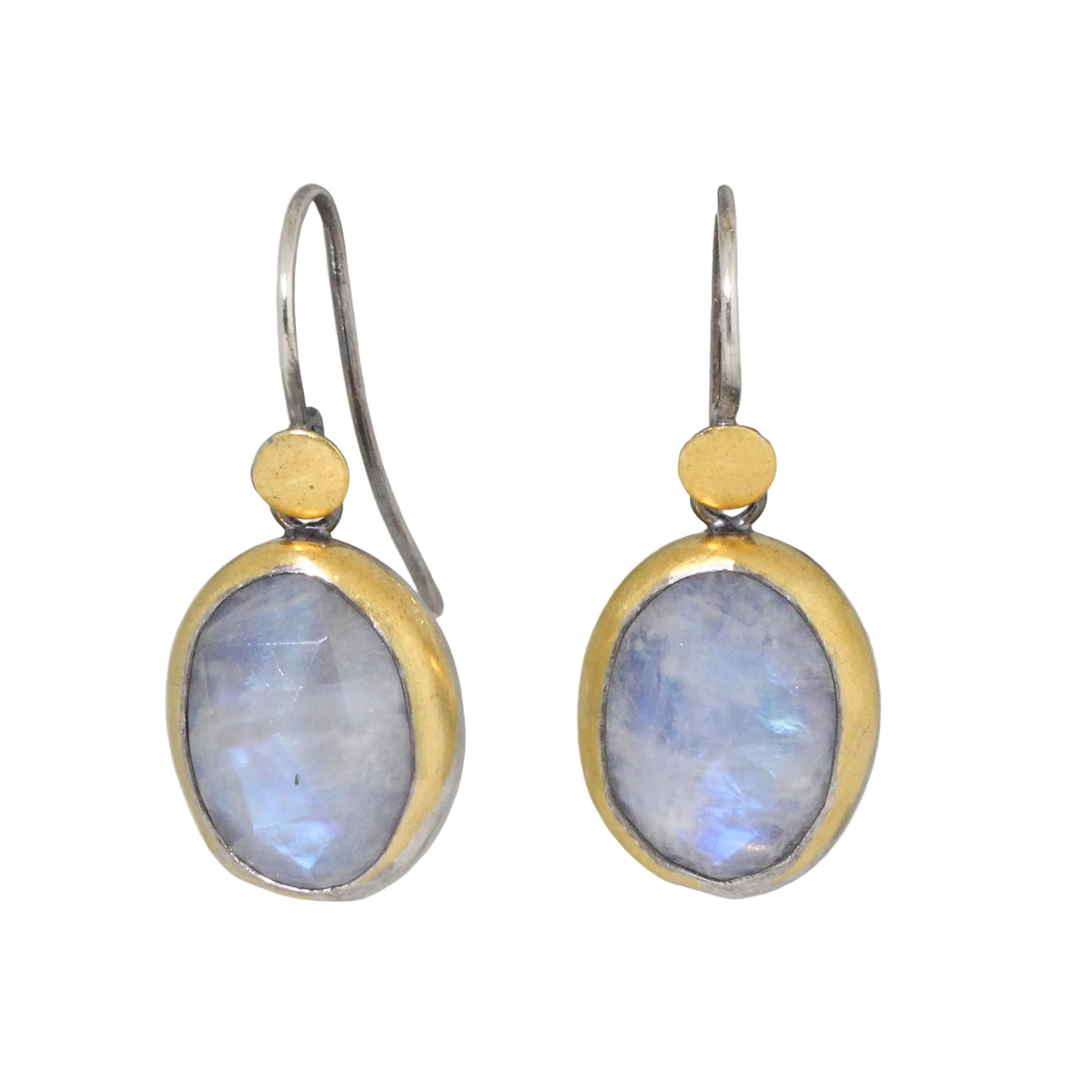 Moonstone Crescent Dot Earrings