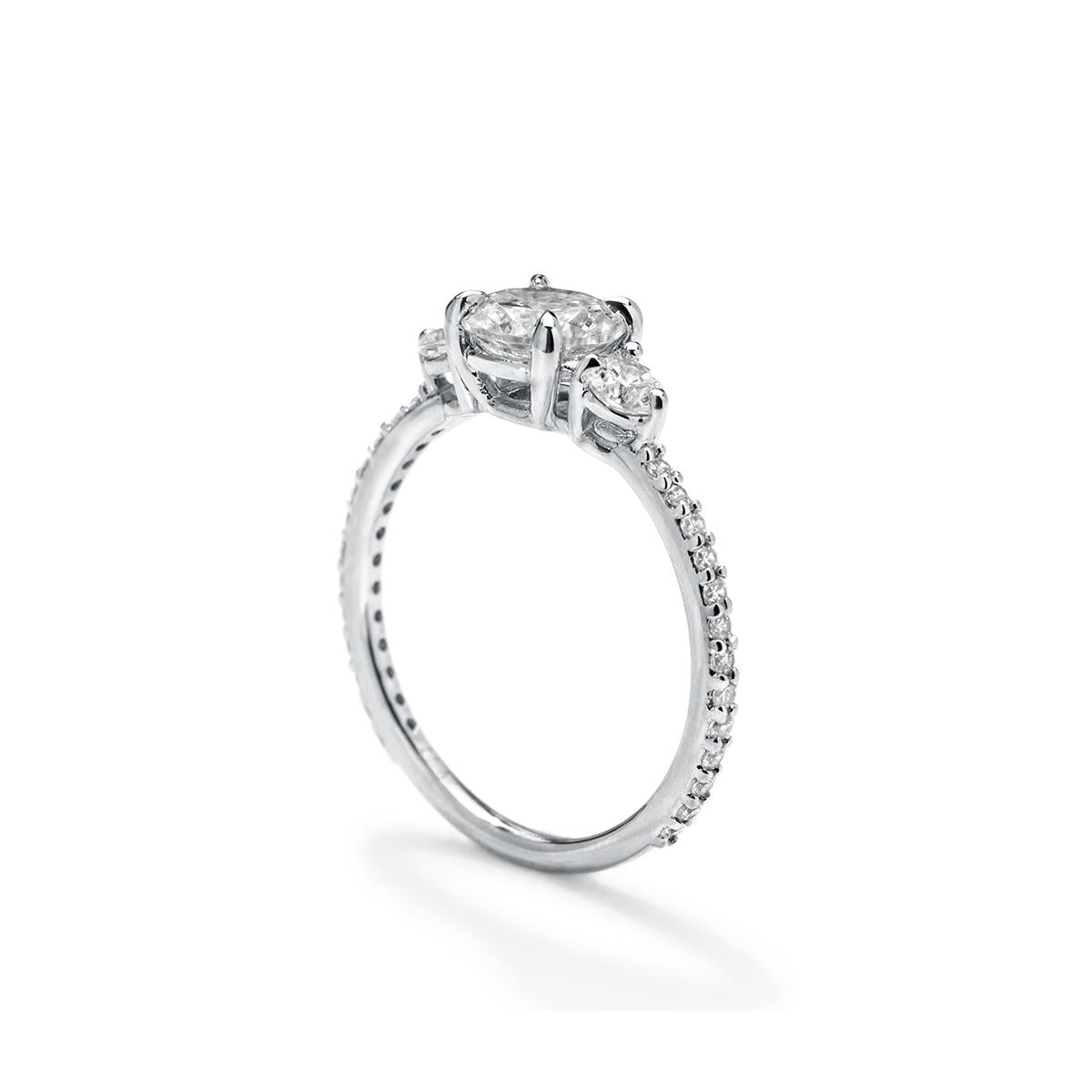 18K White Gold Platinum ILA 3 Stone Diamond Pave Engagement Ring