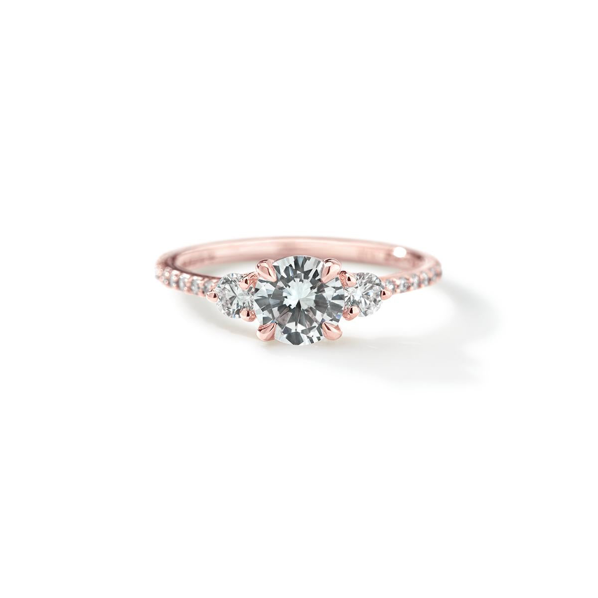 18K Rose Gold ILA 3 Stone Diamond Pave Engagement Ring