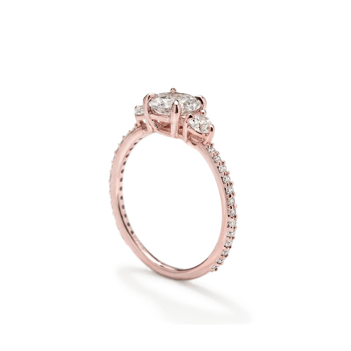 18K Rose Gold ILA 3 Stone Diamond Pave Engagement Ring