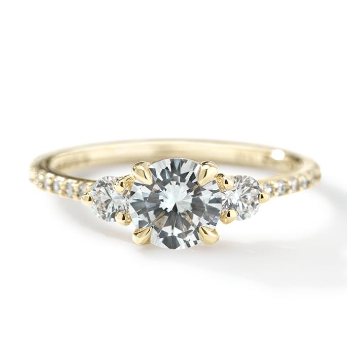 ILA 3 Stone Diamond Pave Engagement Ring 18K Yellow Gold