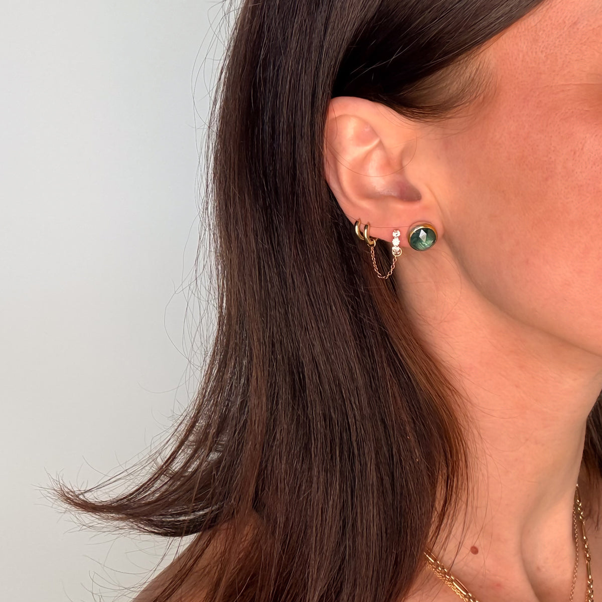 Green Kyanite Crescent Stud Earrings
