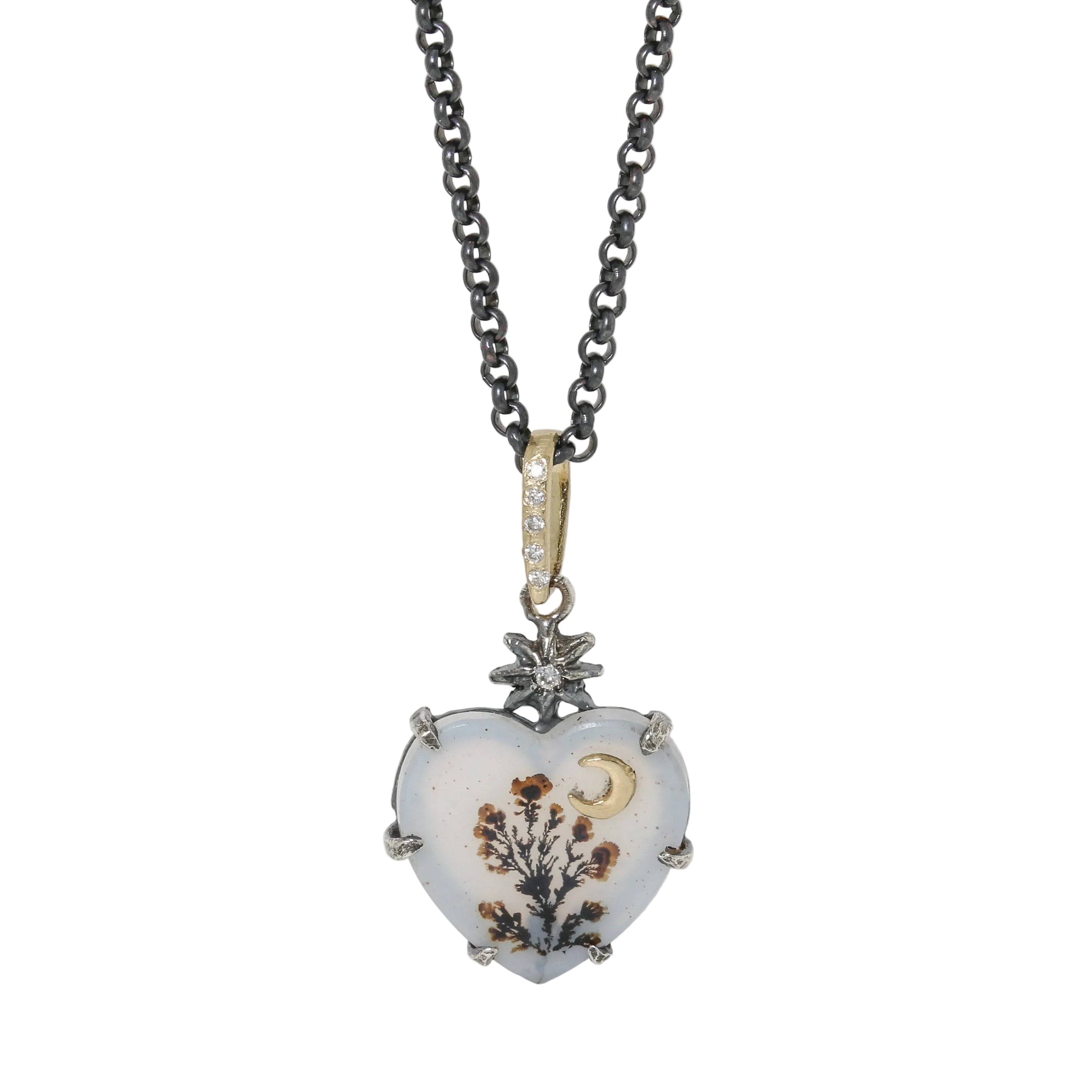 Sterling and 14k Acanthus-dendritic-heart-charm