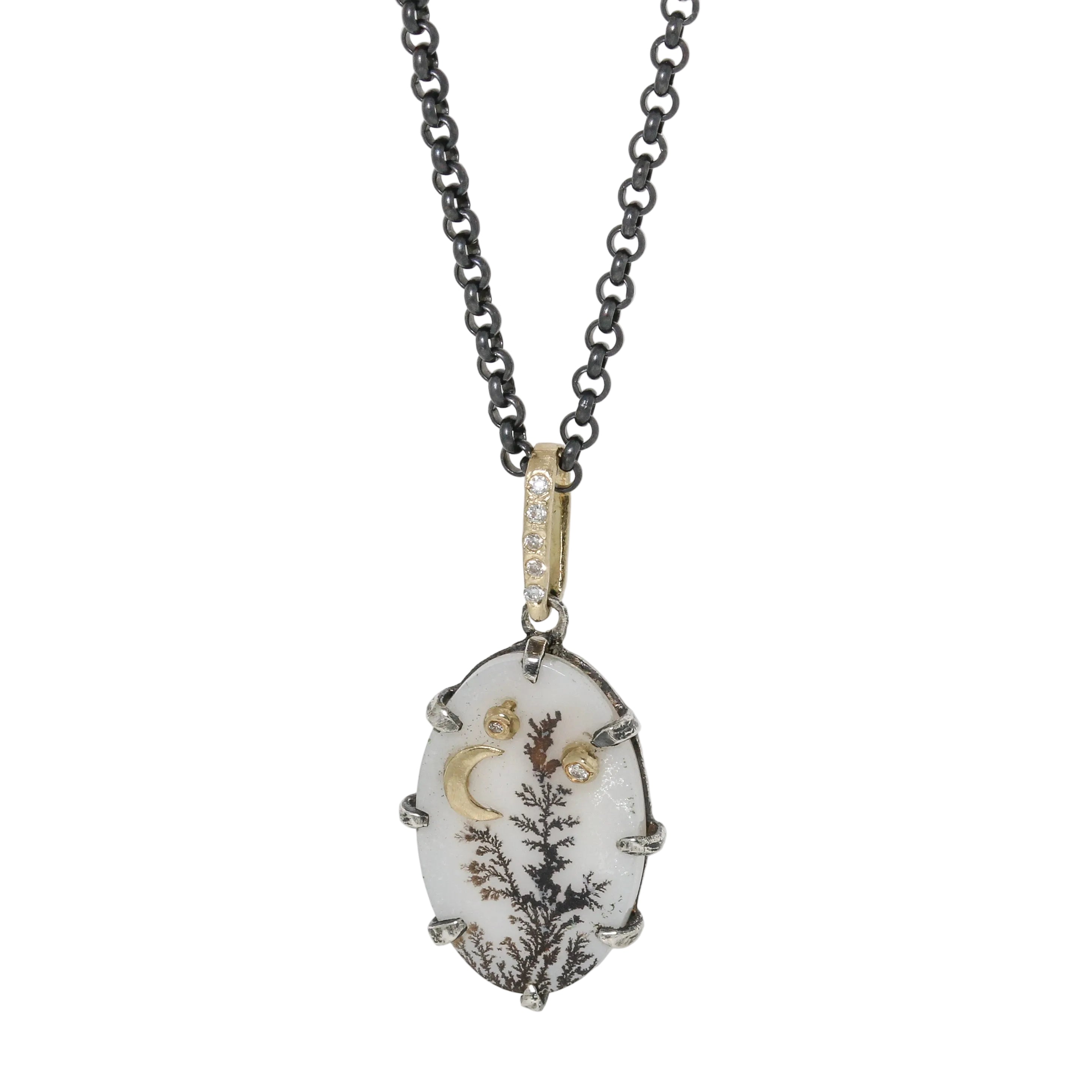 Sterling and 14k Acanthus-meadow-moon-pendant
