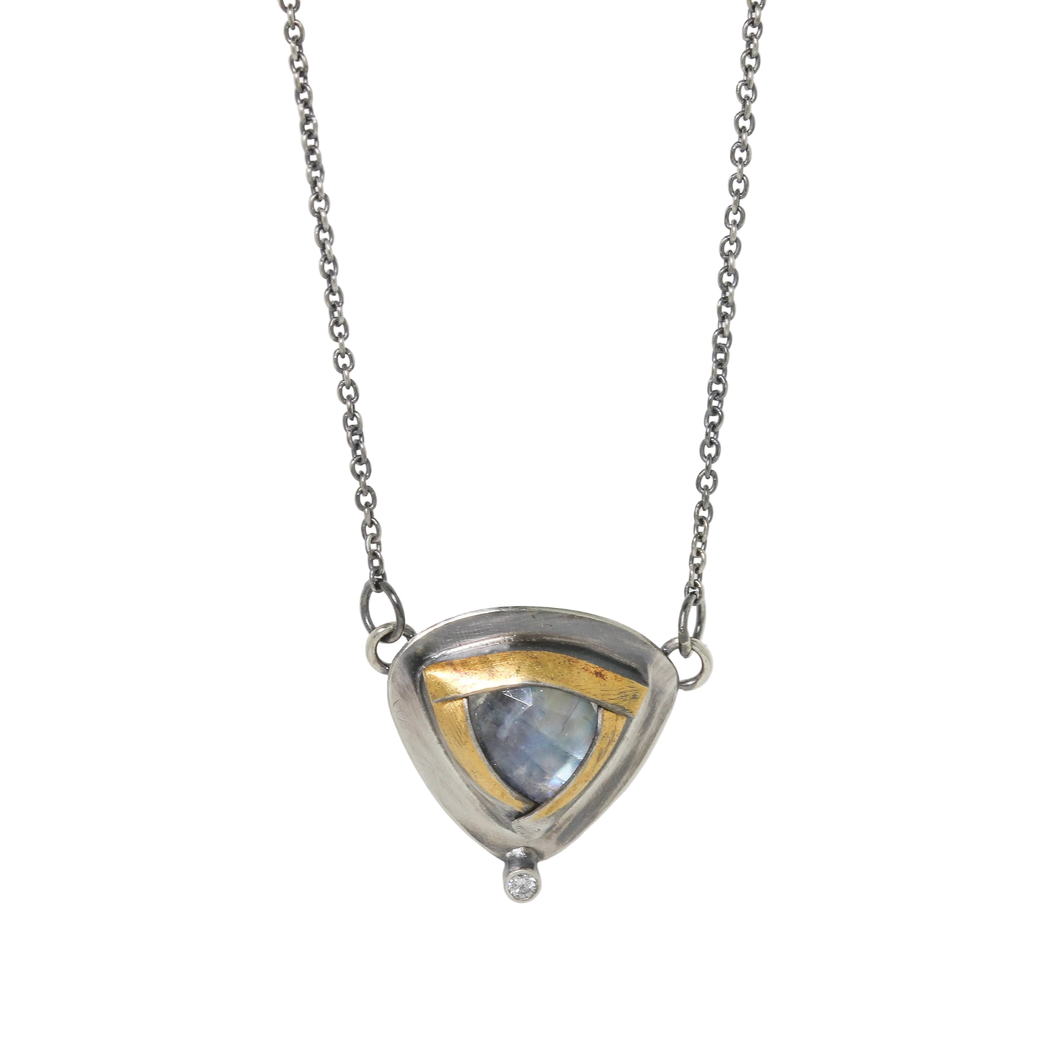 austin Titus rainbow moonstone and diamond necklace in sterling silver and 24k gold