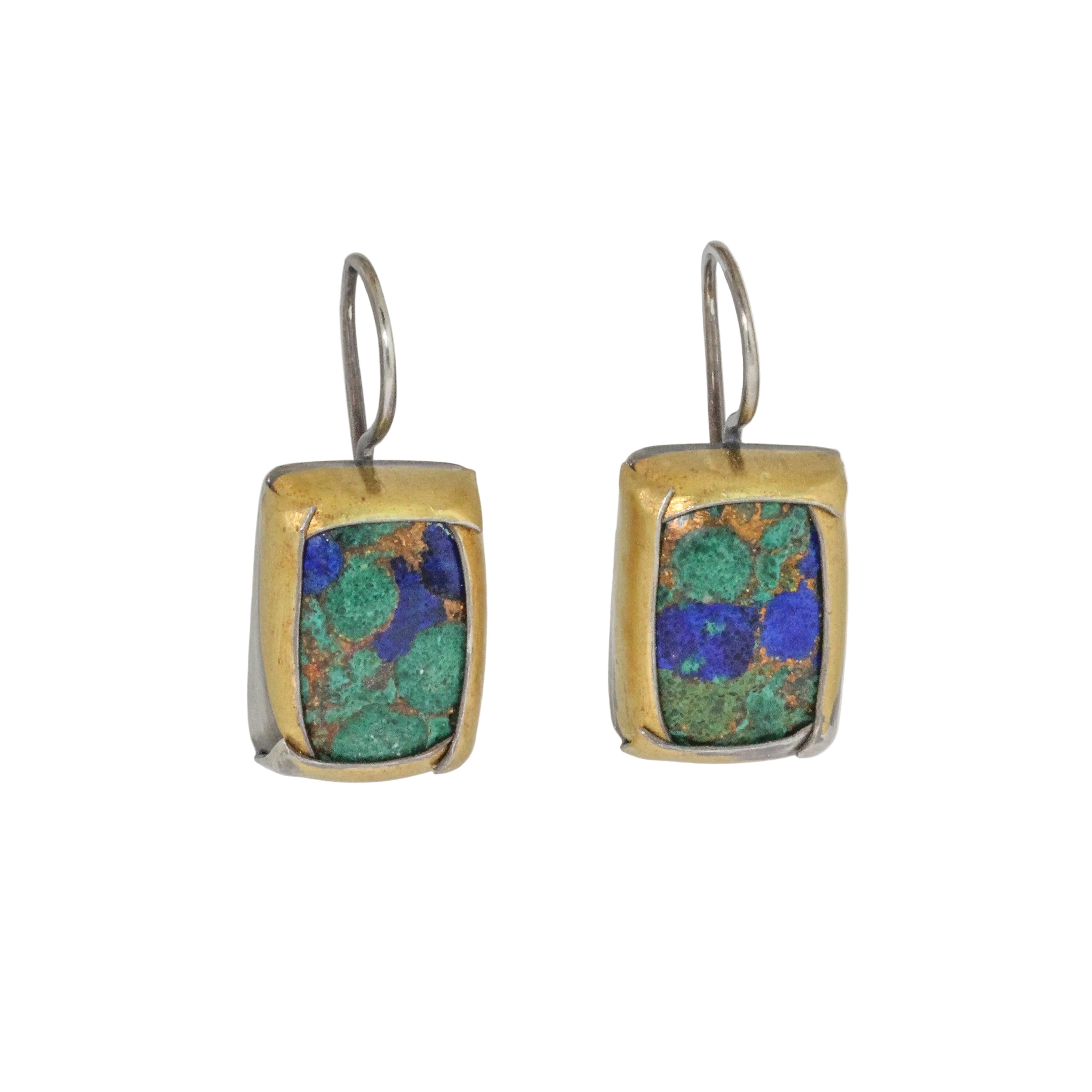 Small Rectangular Azurite Earrings