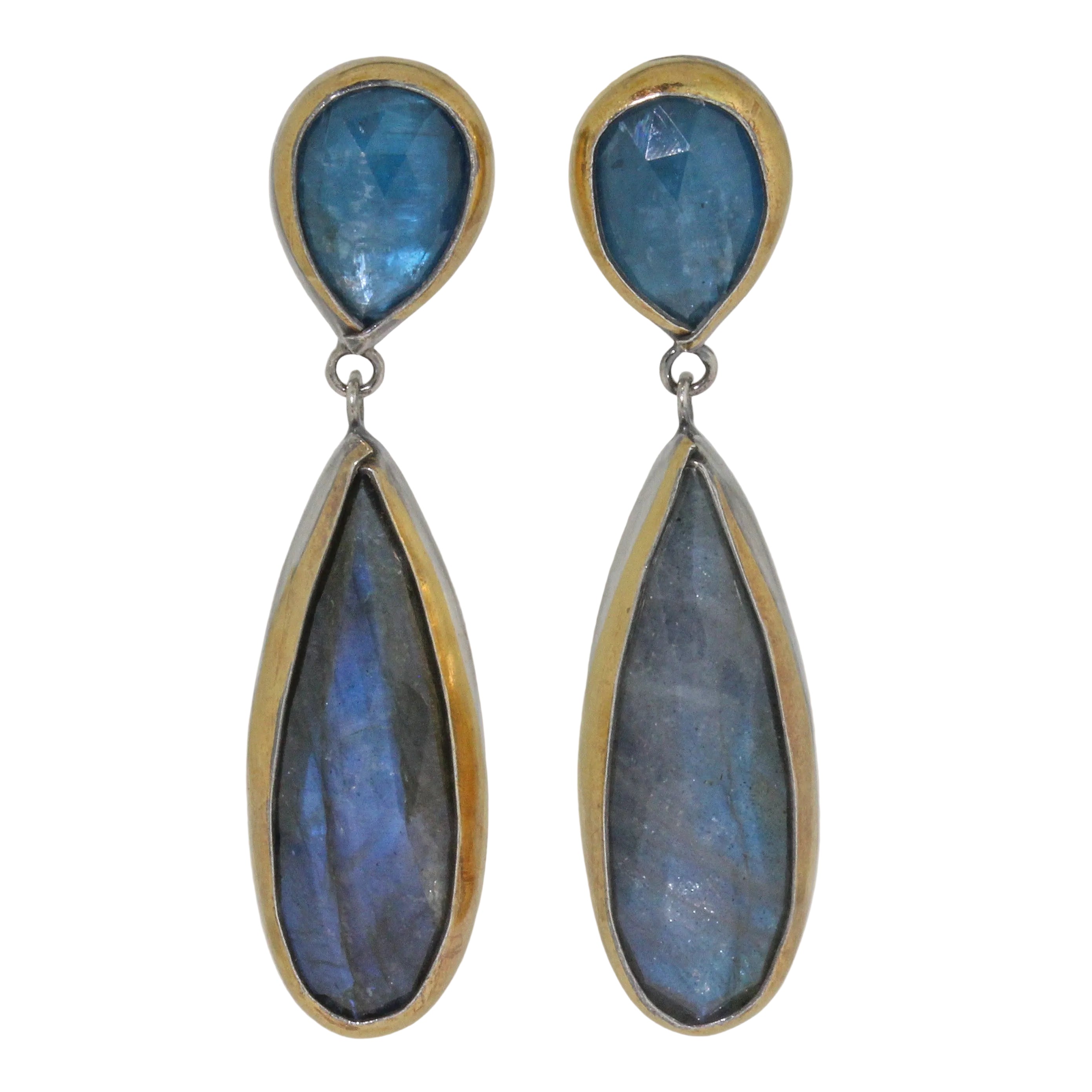 Teal Kyanite & Labradorite Post Drop Earrings