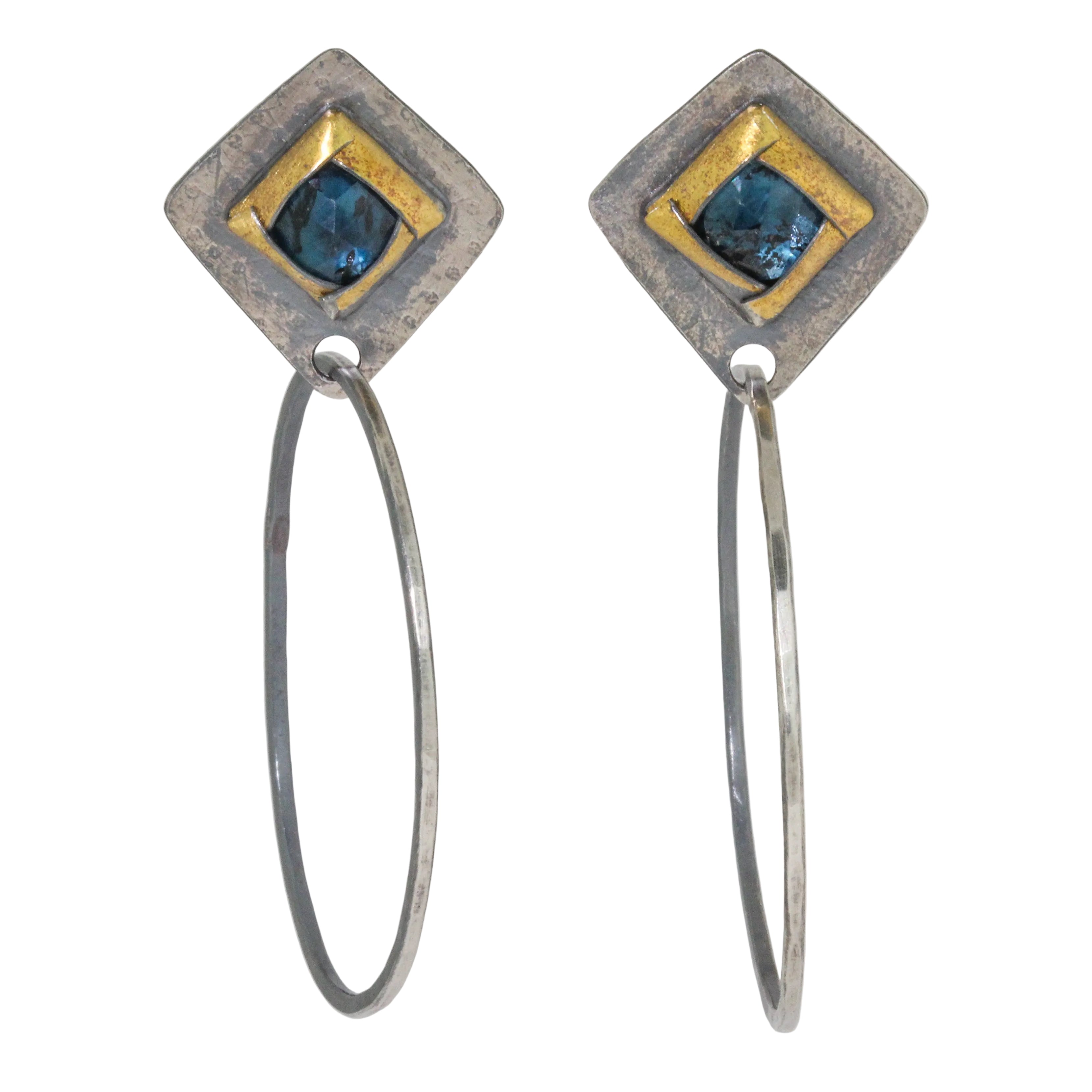 Teal Kyanite Post Earrings with Drop Hoops