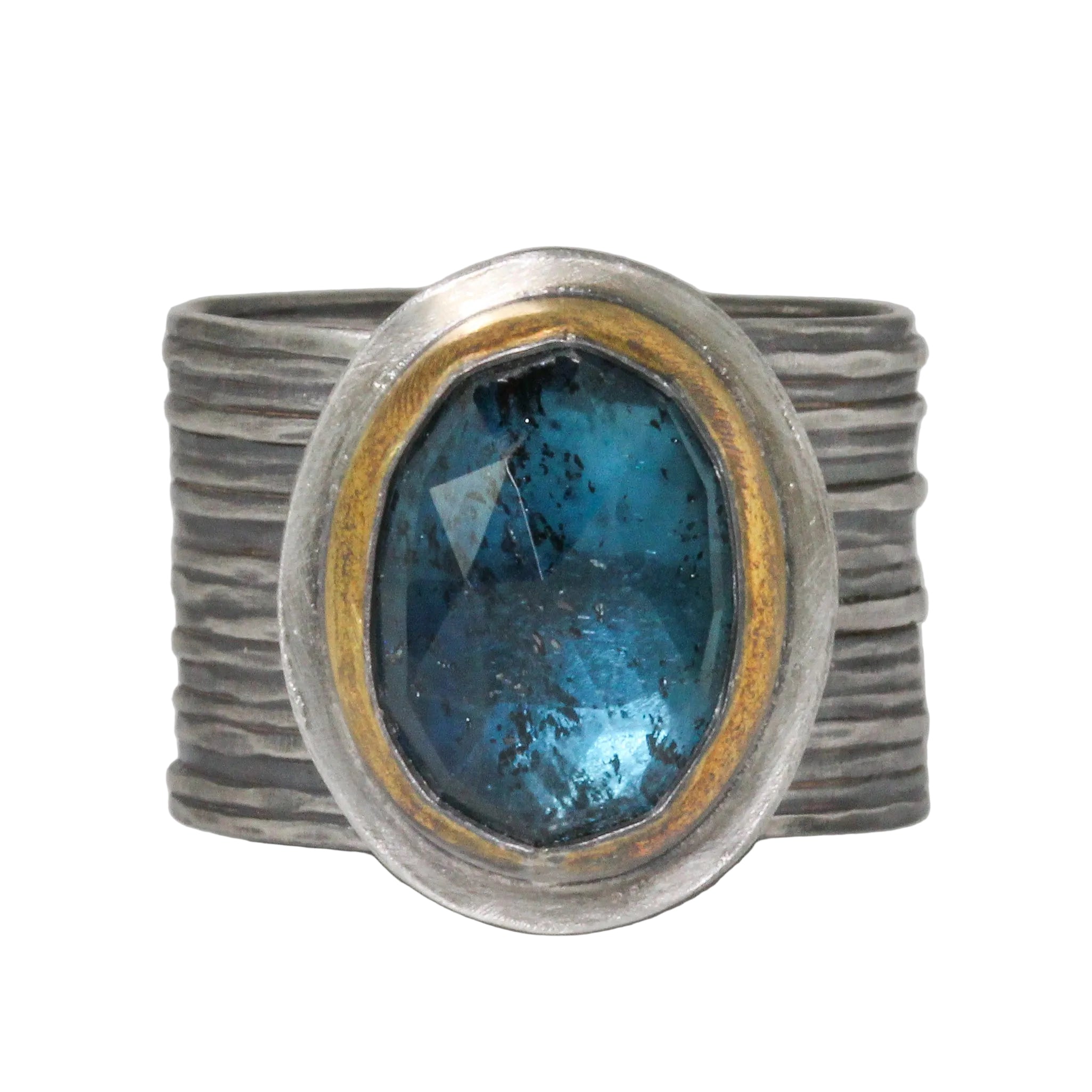 Wide Teal Kyanite Band Ring