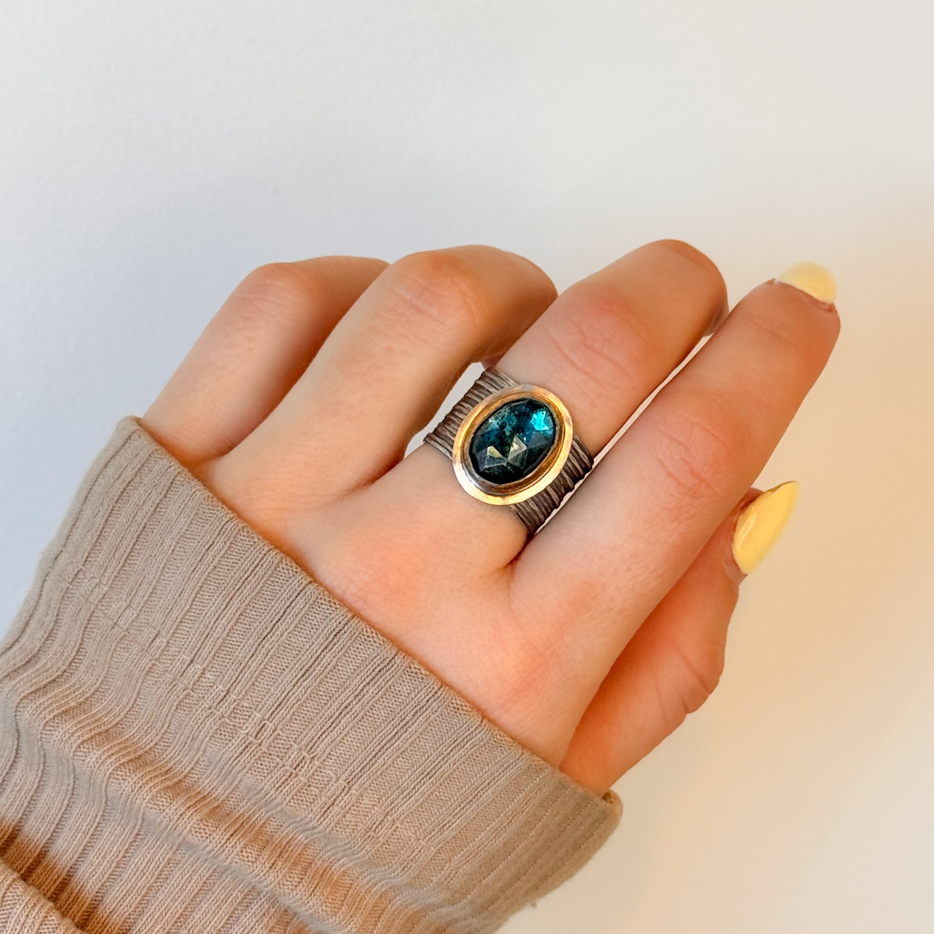 Wide Teal Kyanite Band Ring