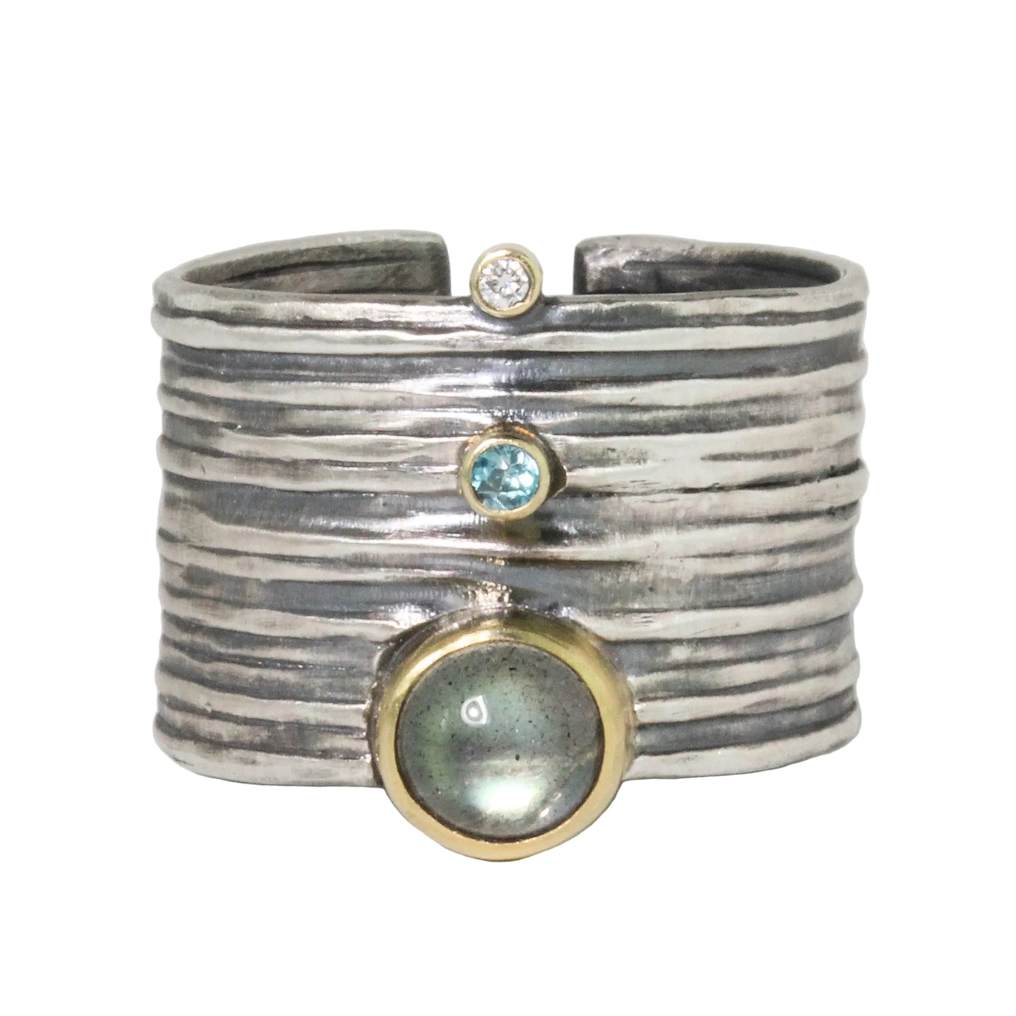 Wide Trio Labradorite Ring