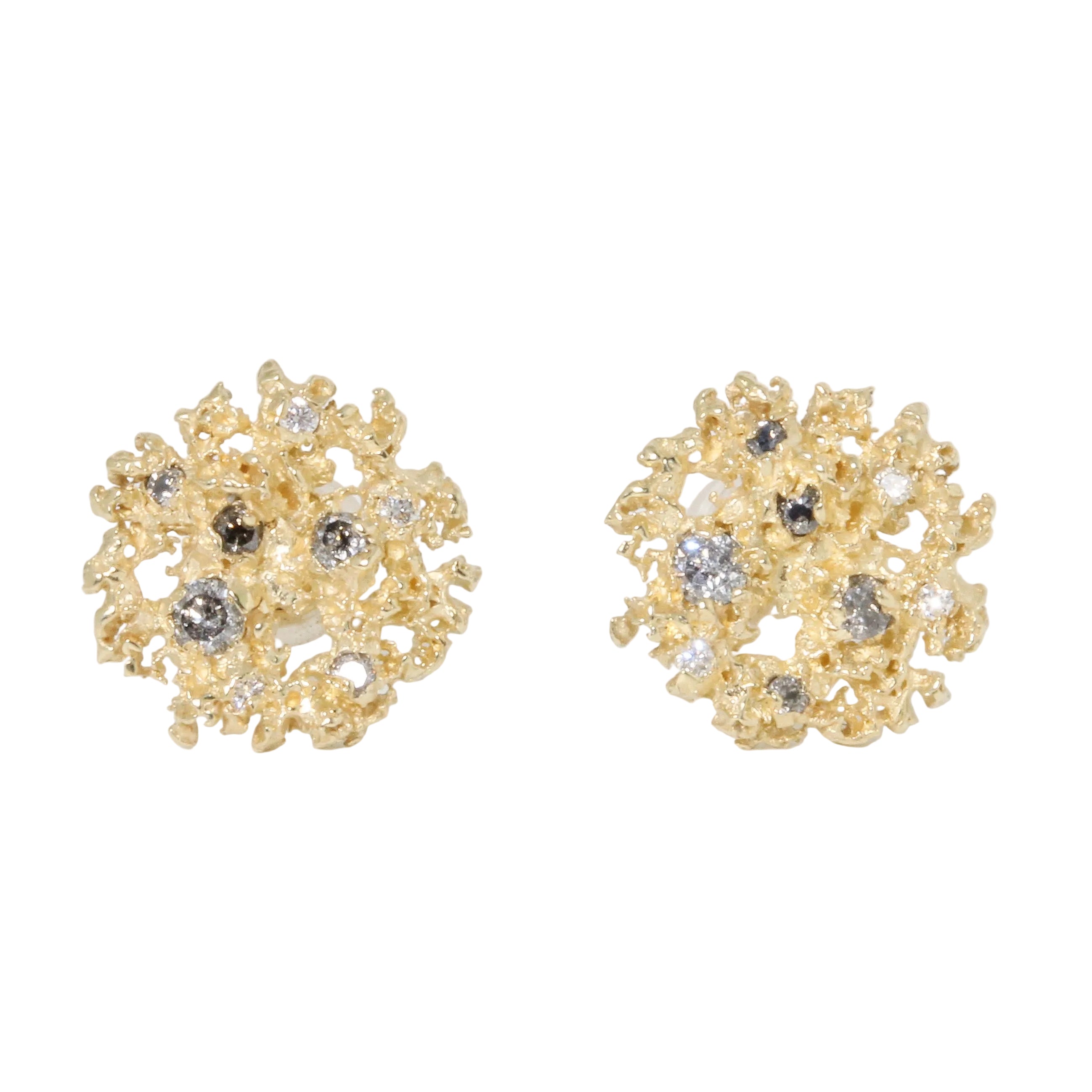 Chrysanthemum White + Grey Diamond Stud Earrings