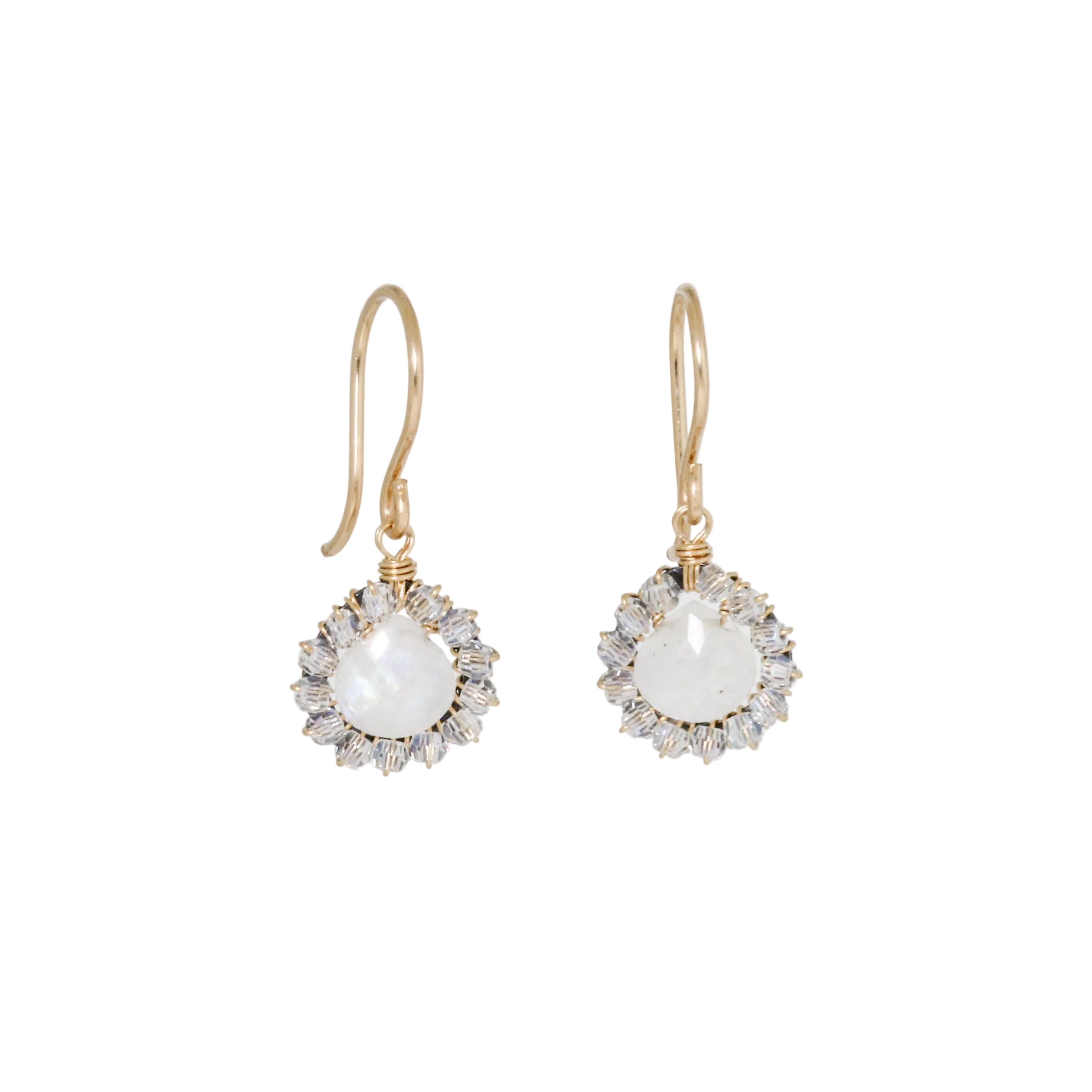 Mini Rainbow Moonstone Halo Earrings