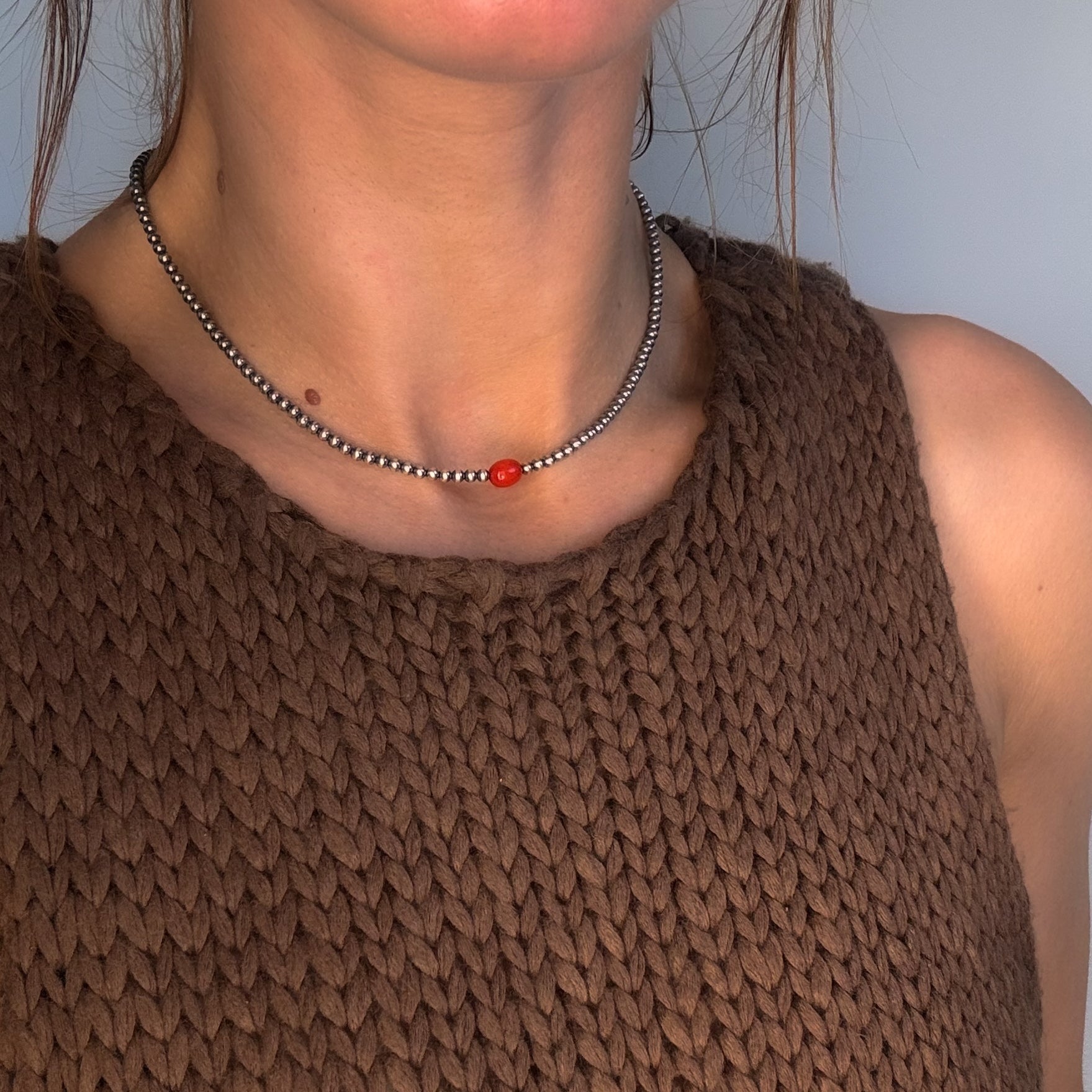 3mm Navajo Pearl + Coral Necklace