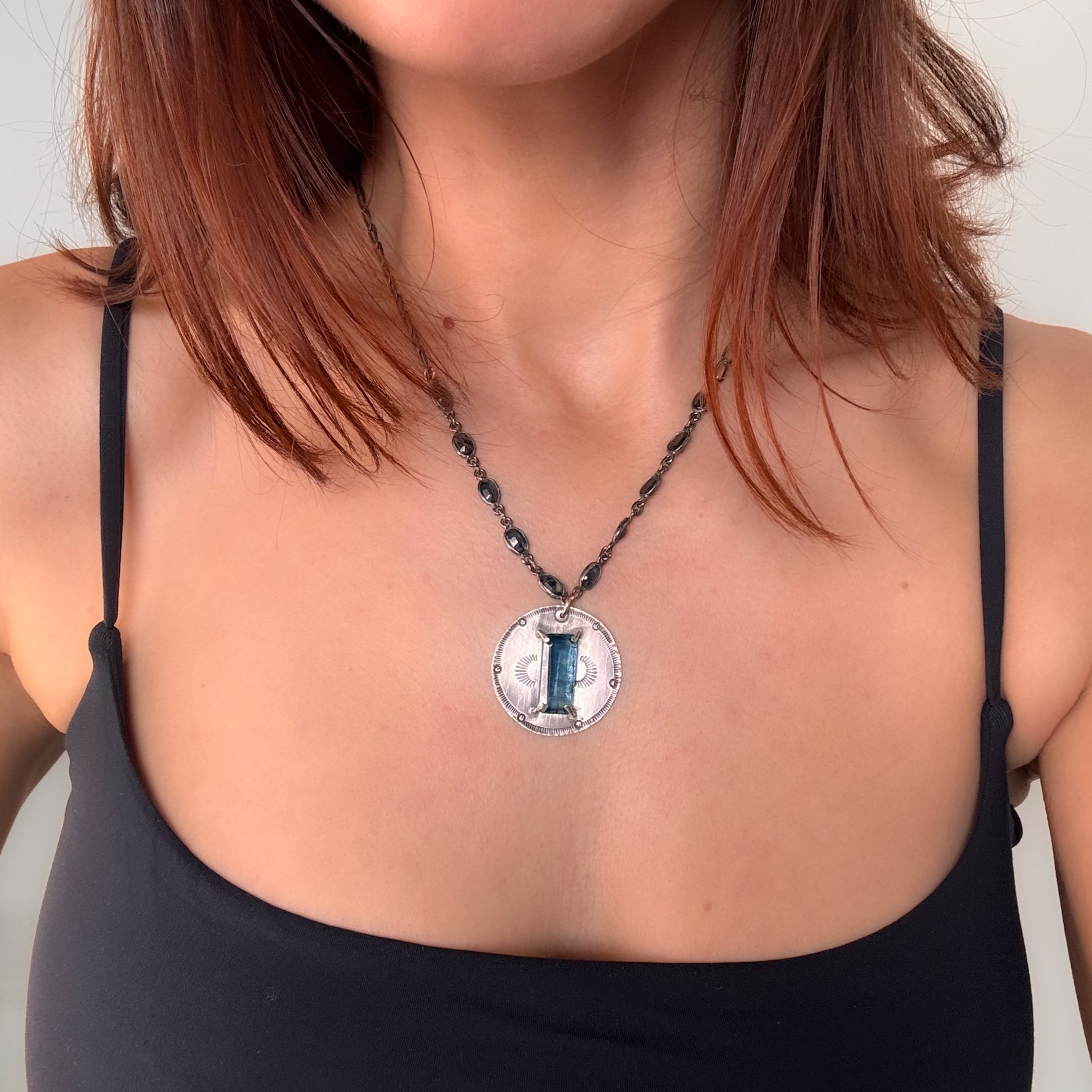 Diopside Kyanite + Blue Sapphire Chain Necklace