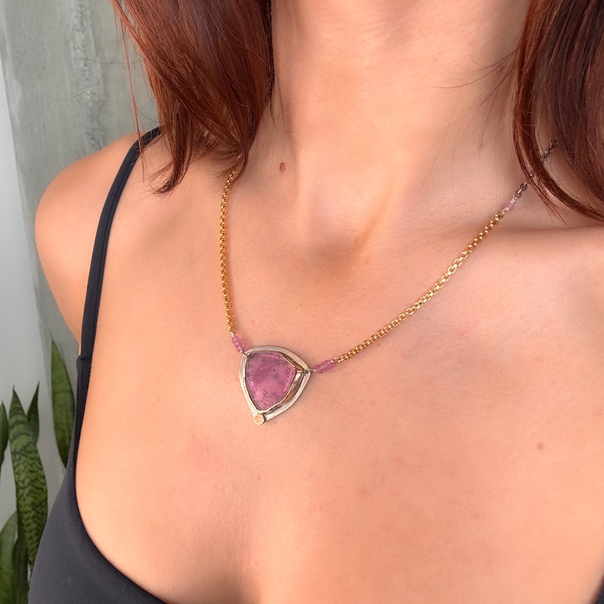 Pink Tourmaline Slice Necklace