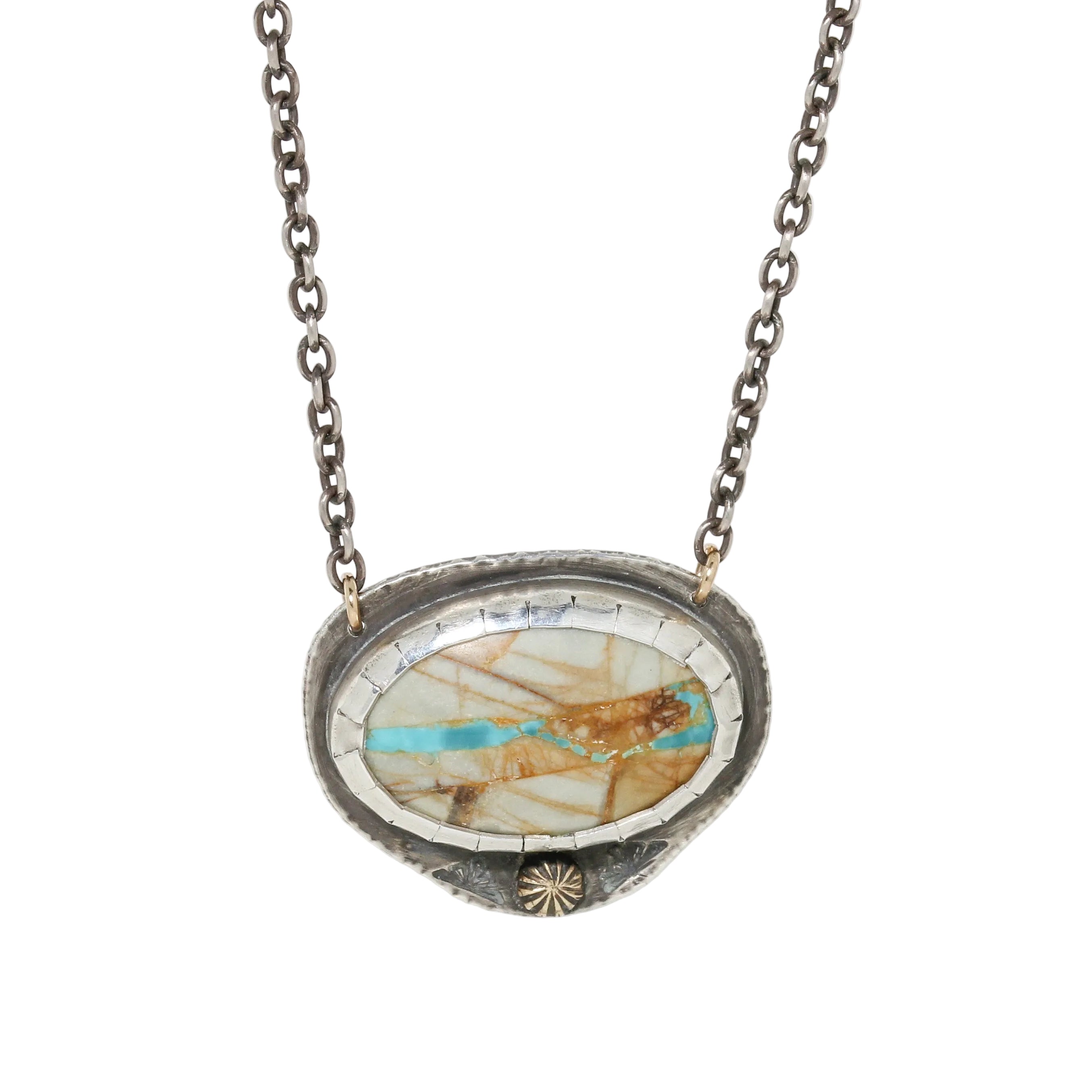 sterling silver and gold accent royston ribbon turquoise necklace by glacier lily