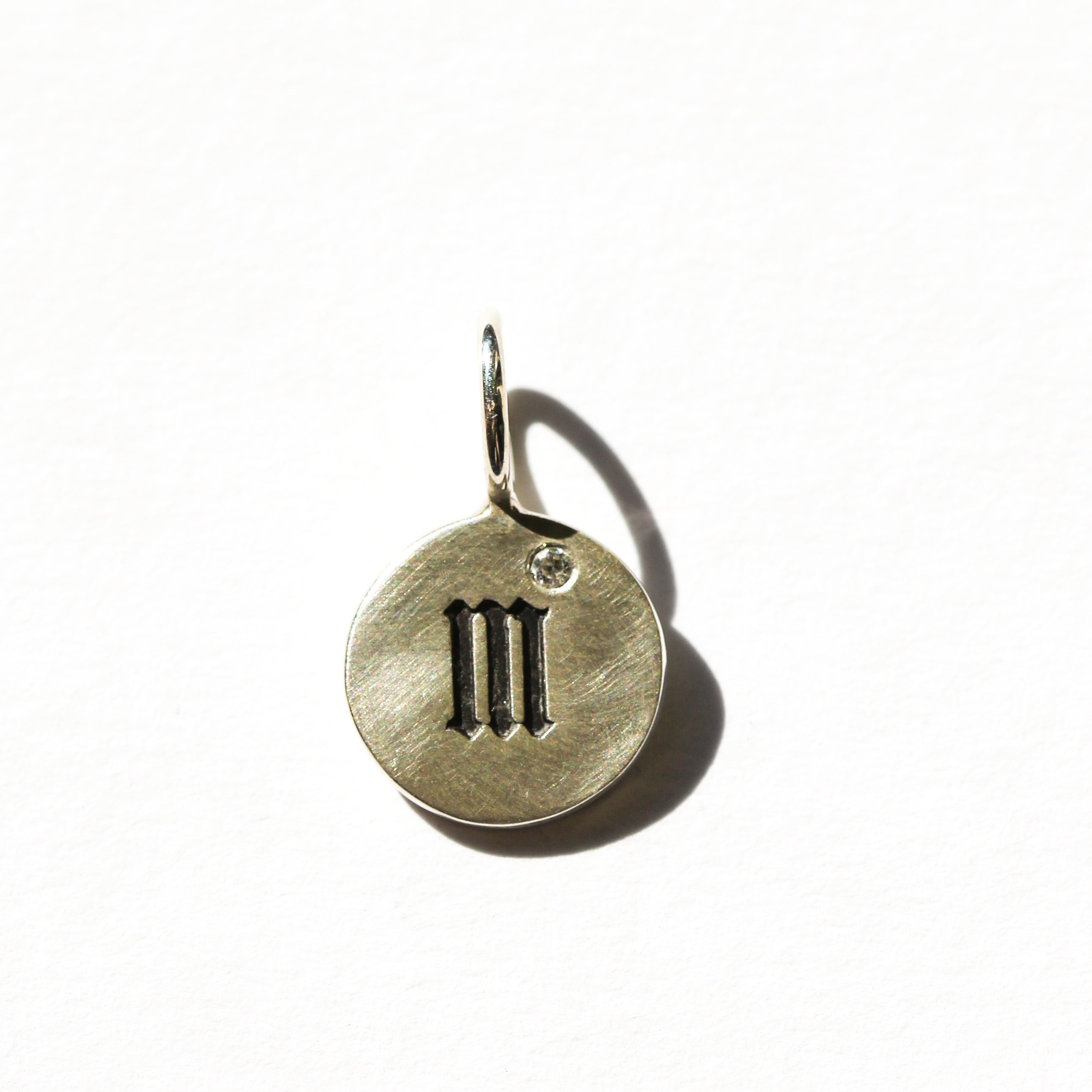 Mini Round M Letter Diamond Charm
