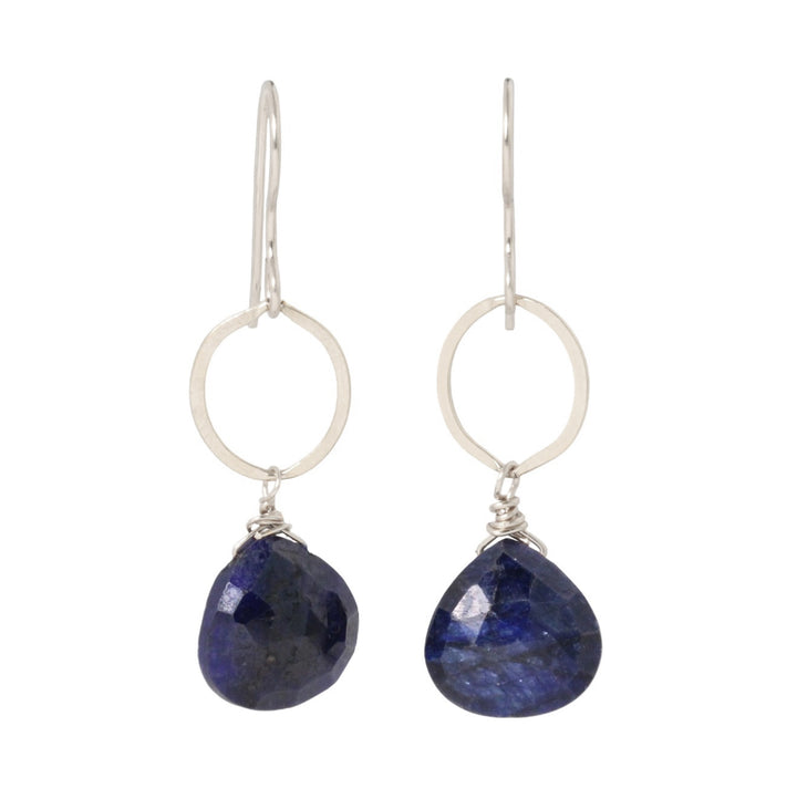 Blue Sapphire Circle Drop Earrings