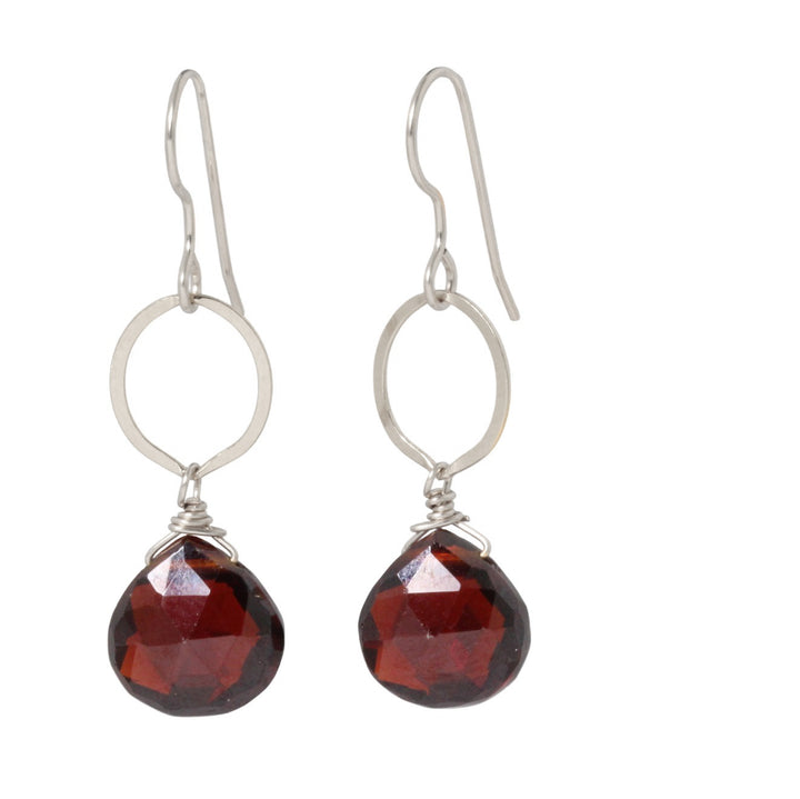 Garnet Circle Drop Earrings