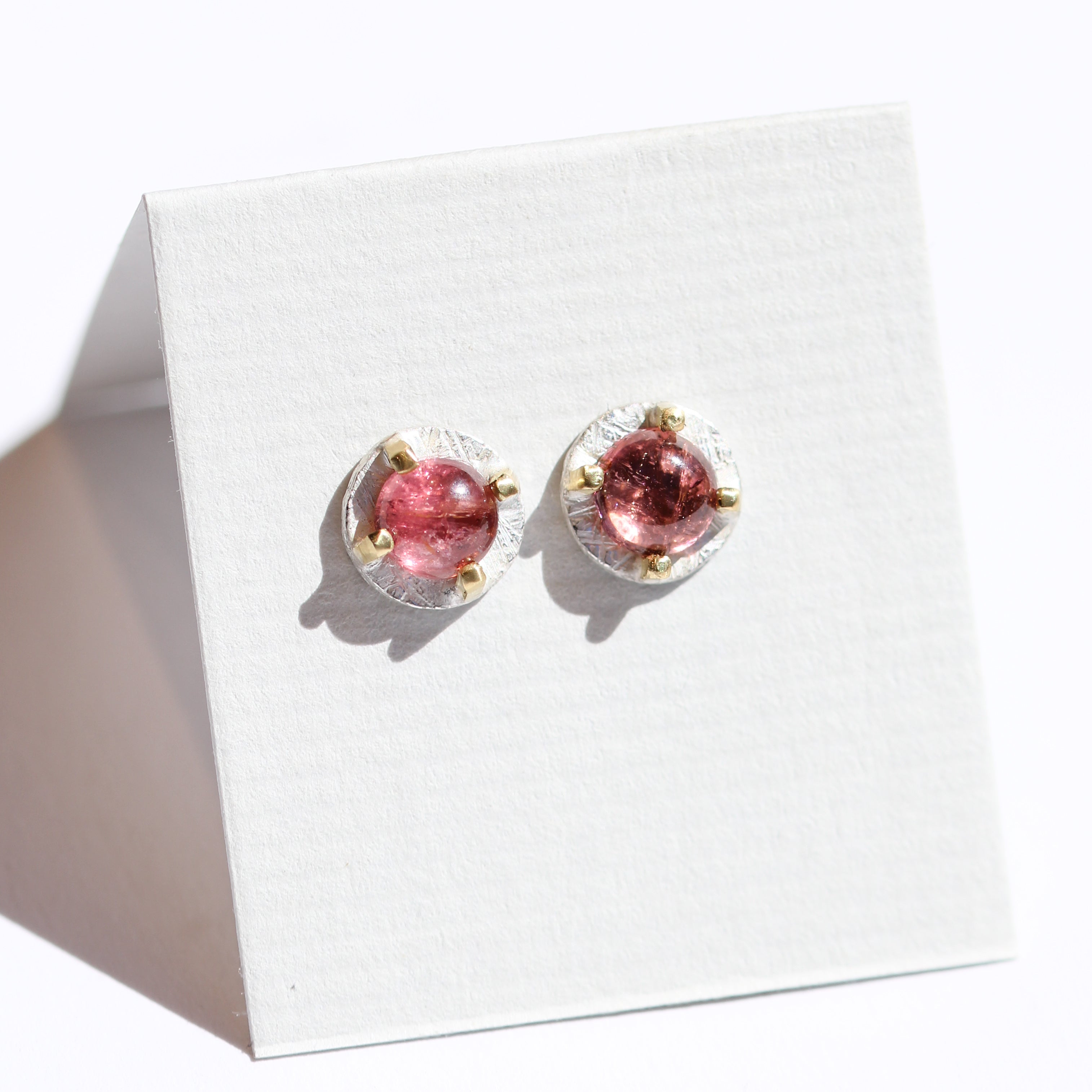 Carved Pink Tourmaline Stud Earrings