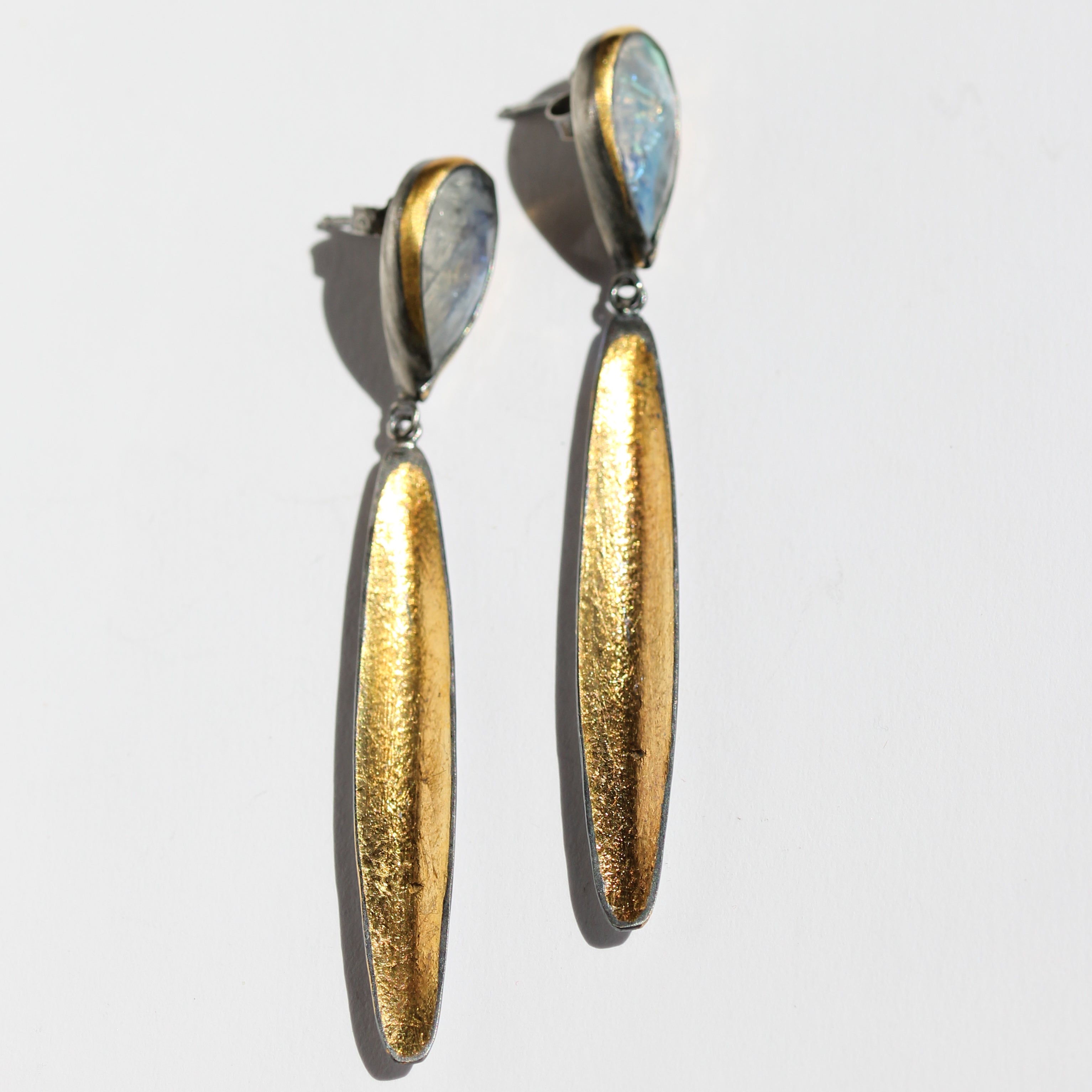 Rainbow Moonstone Long Petal Earrings