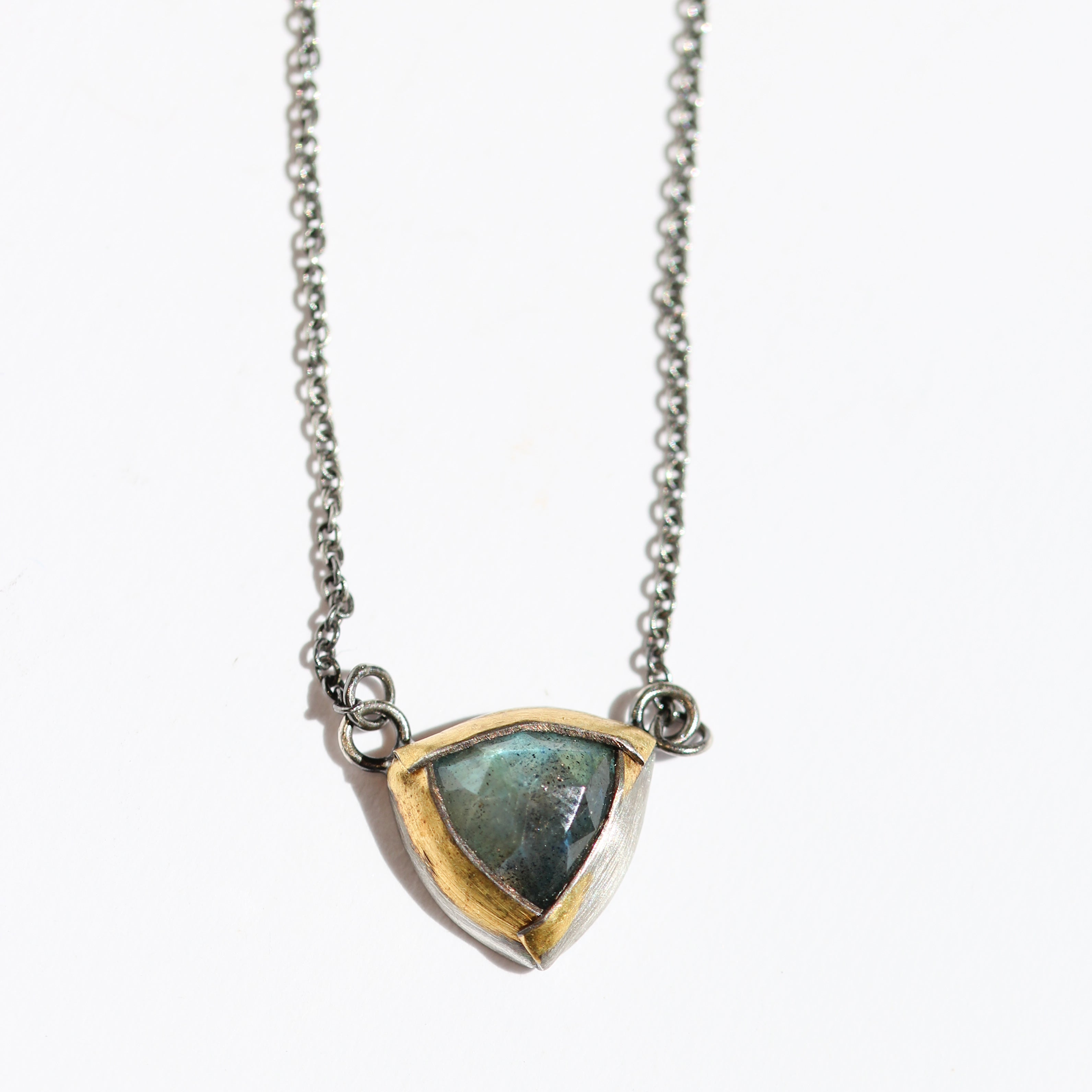 Petite Tri Fold Teal Labradorite Necklace