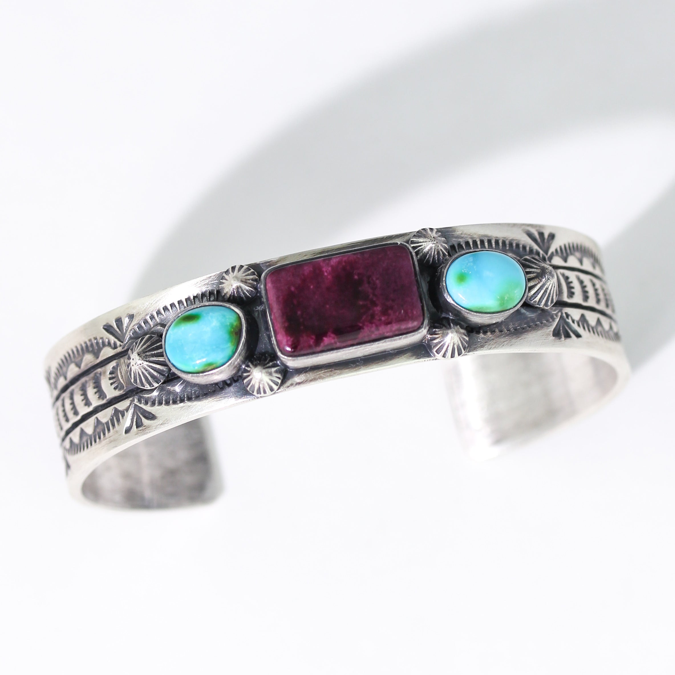 Purple Spiney Oyster Shell and Sonoran Gold Turquoise Cuff Bracelet