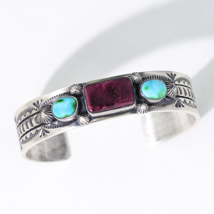 Purple Spiney Oyster Shell and Sonoran Gold Turquoise Cuff Bracelet
